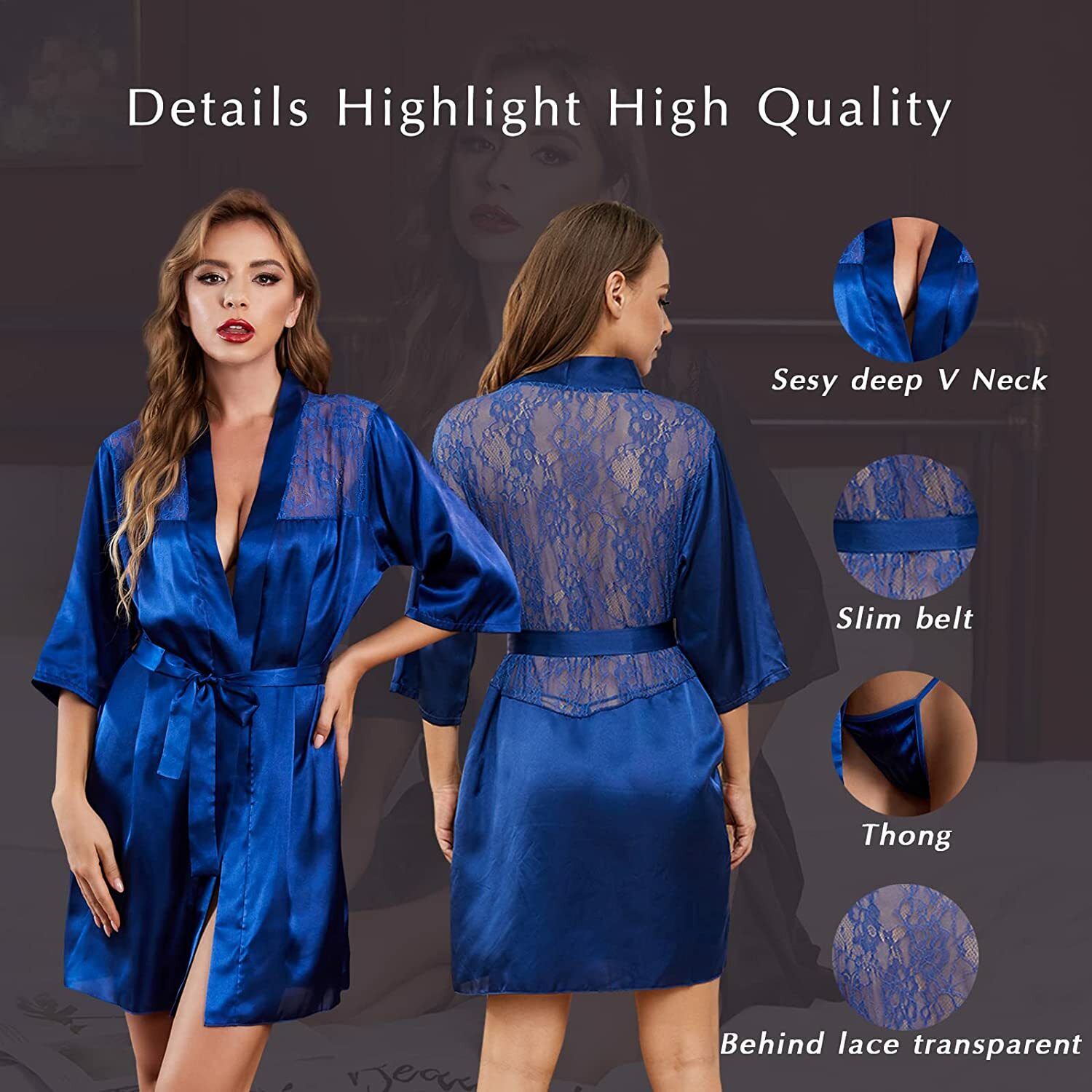 Women’s Satin Kimono Robe Lingerie Nightgown Sleepwear Silk Bathrobe Valentine’s