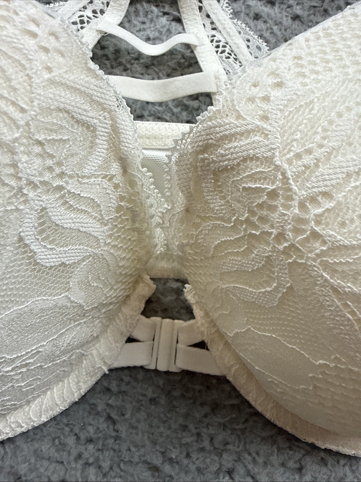 Auden Womens 34DD White Fishnet Lace Racerback Lightly Lined Bra Front Clasp