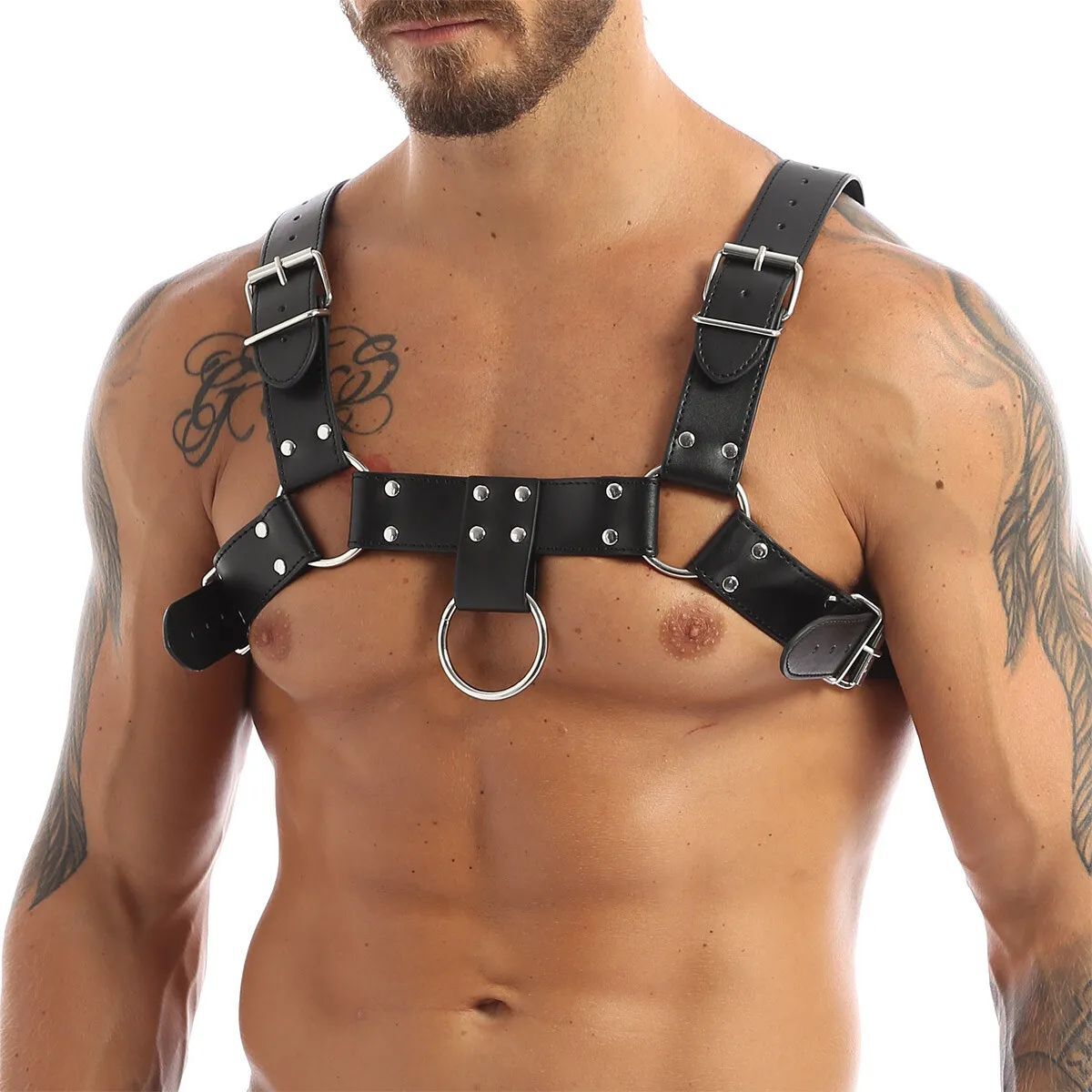Adjustable PU Leather Body Chest Harness Belt Shoulder Elastic Buckle Strap Men