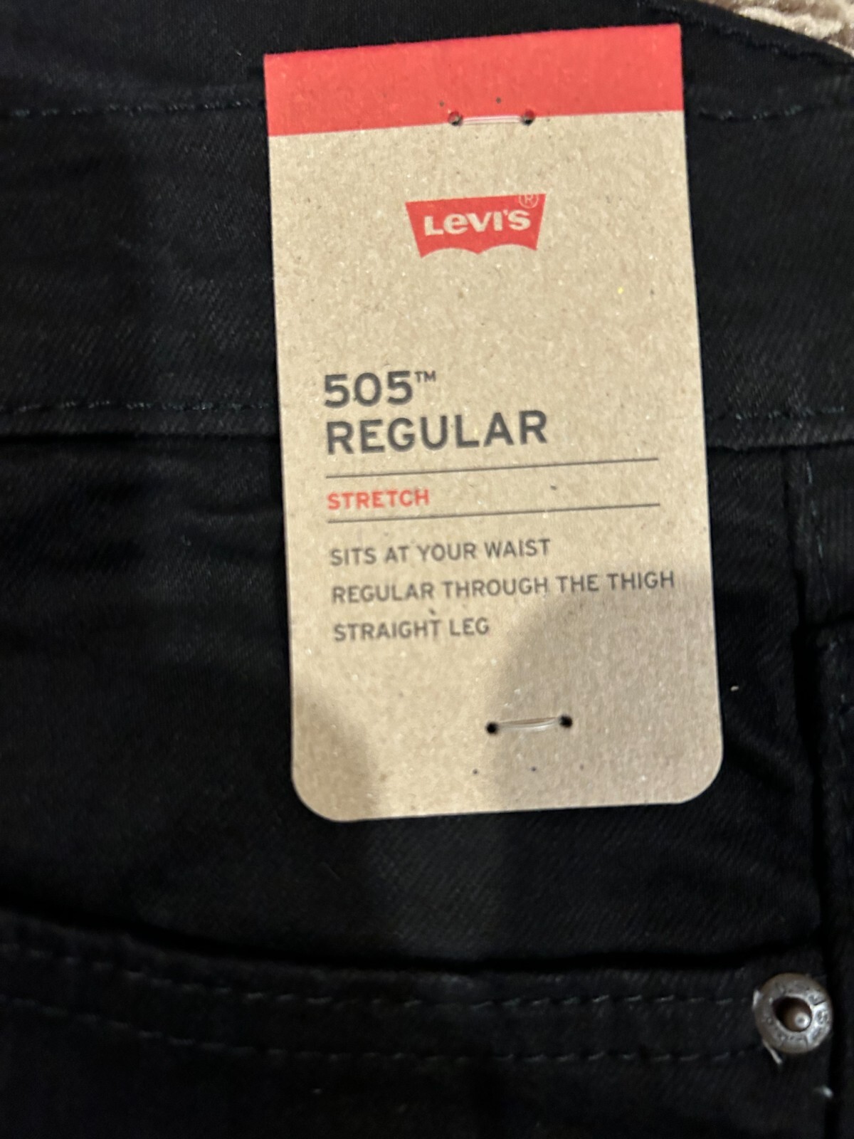 Levi’s 505 Jeans Regular Fit W/Stretch Black Size 34X32 NWT RT$69.5 1469 D18