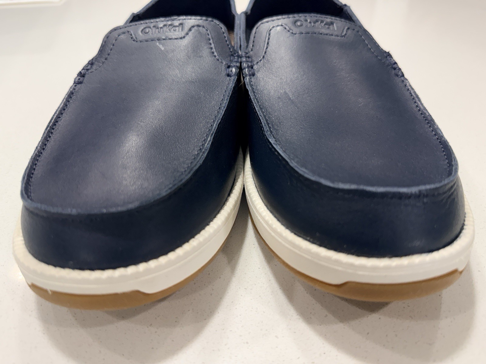 Olukai Men’s Kakaha Nia Leather Slip-On Shoes Mood Indigo Size 12 MSRP $140
