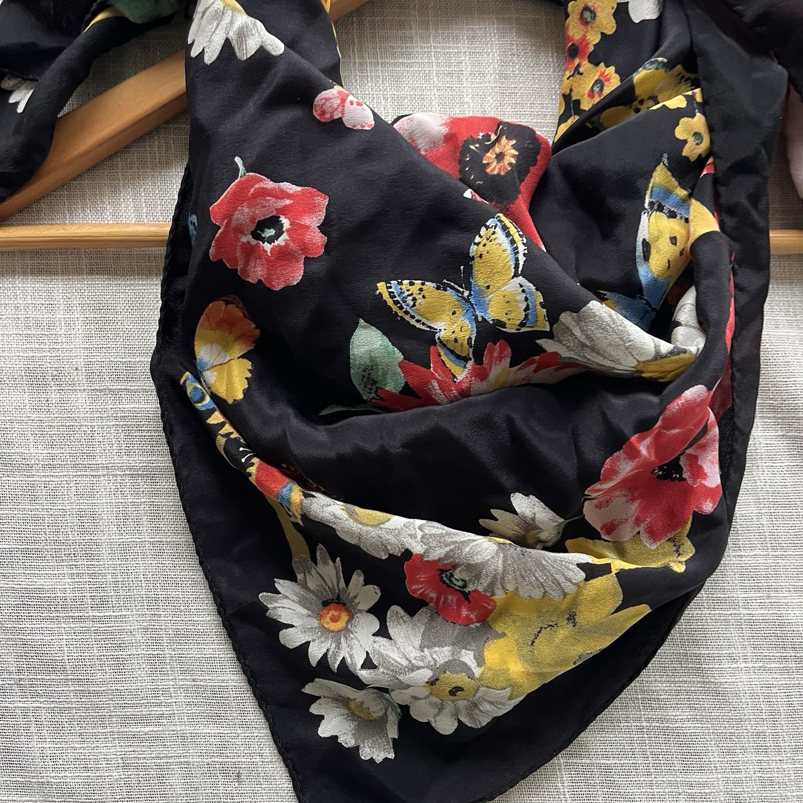 1990s Art Of Silk, Pure Silk Butterfly & Floral Scarf