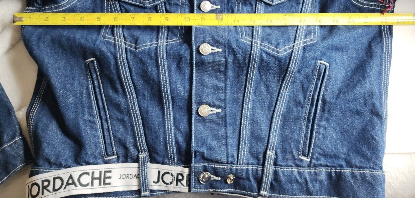 Jordache Womens Jean Jacket Crop Denim Blue Trucker 80s 90s Cotton Logo Lg