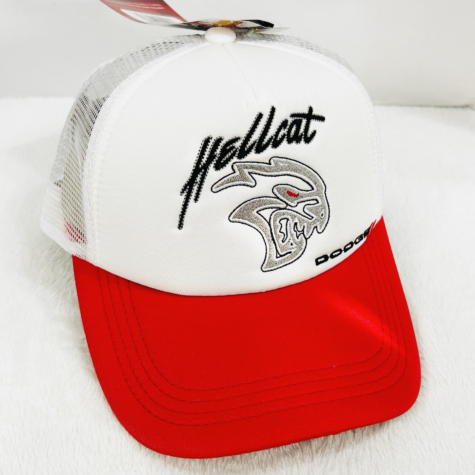 Dodge SRT Hellcat Logo Trucker 2-Tone Foam Hat Cap Adjustable Snapback White