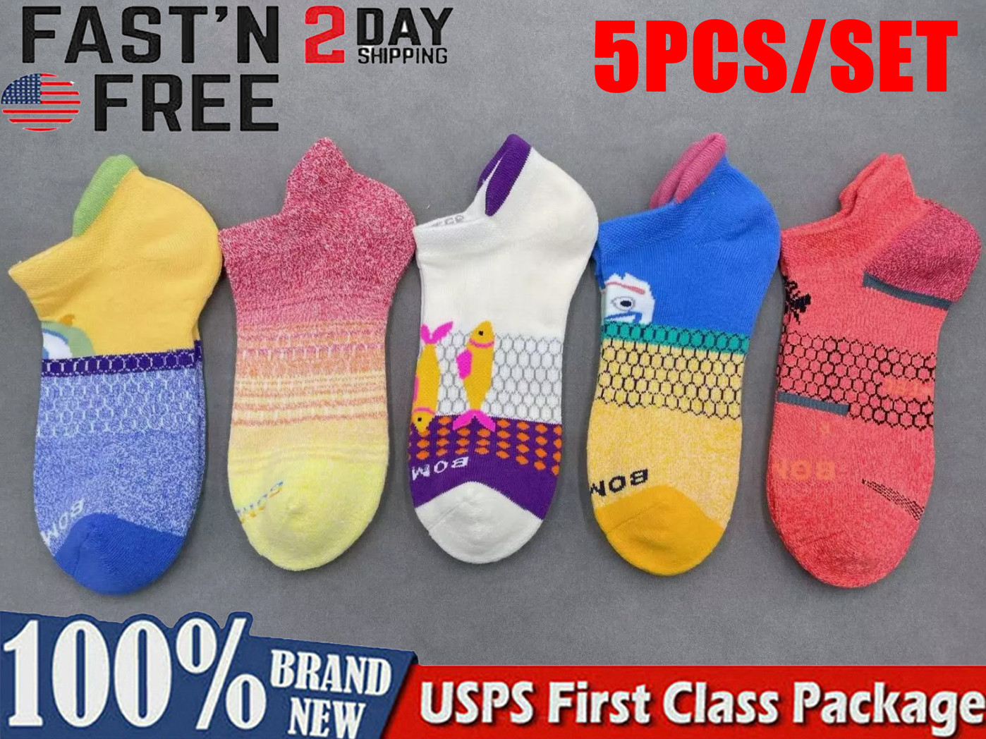 Bombas Women’s 5 pairs Solid Honeycomb Ankle socks – Size Medium 8-10.5 5 Colors
