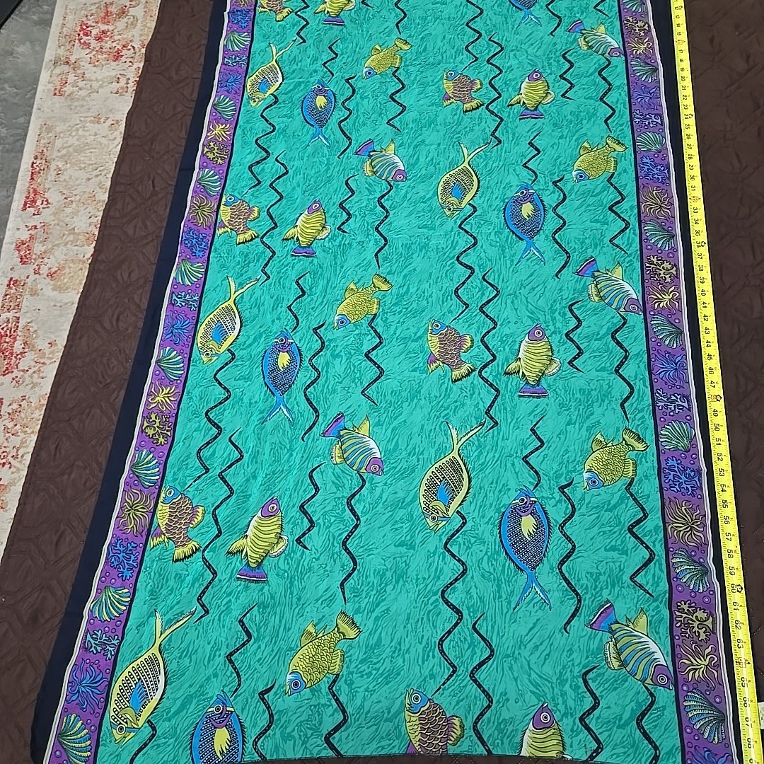 Fish Design Hand Painted Plumeria Wraparound Pareo Skirt