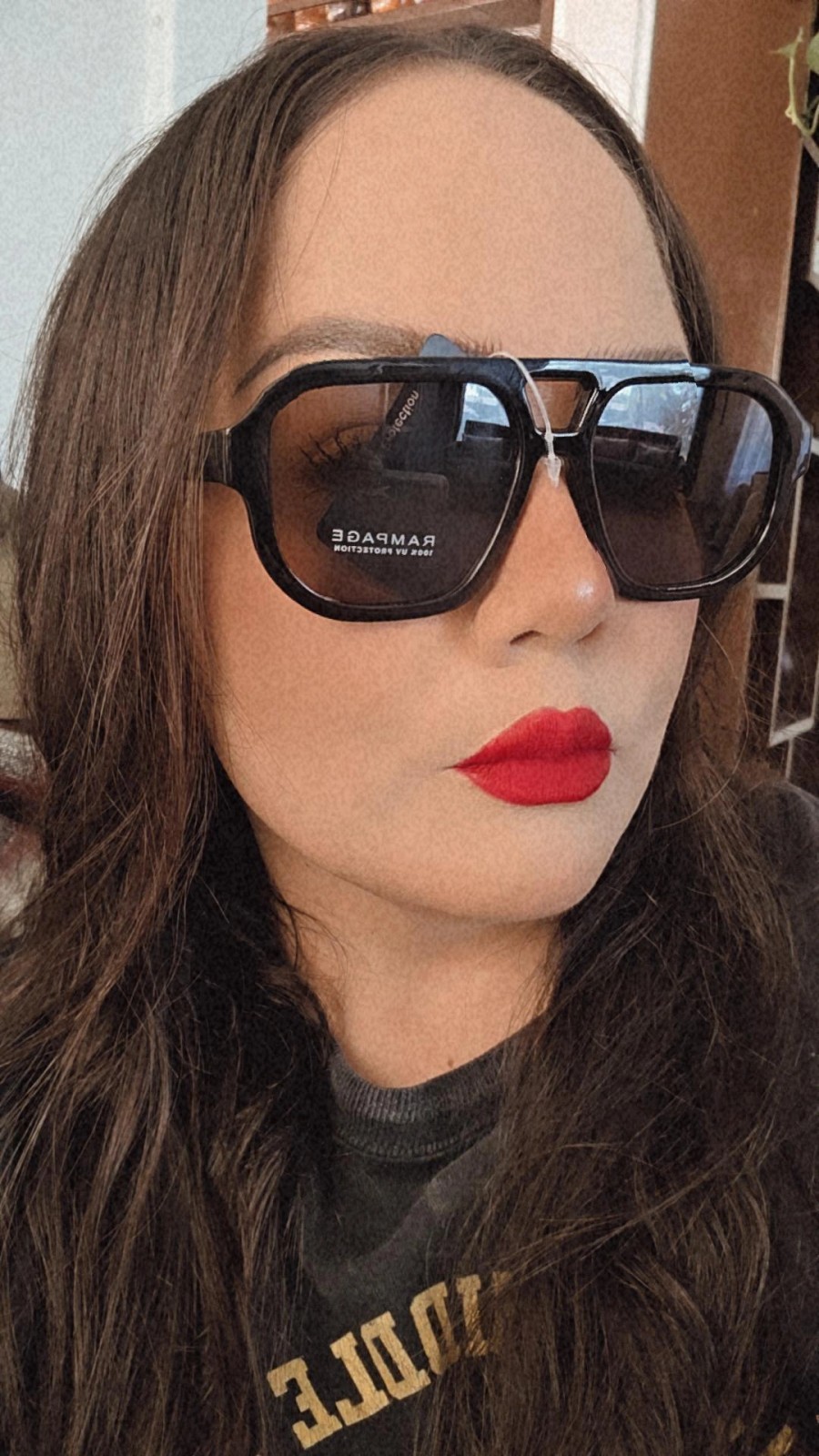 Rampage Women’s Oversized Square Sunglasses Black Plastic Brown Tinted 100% UV