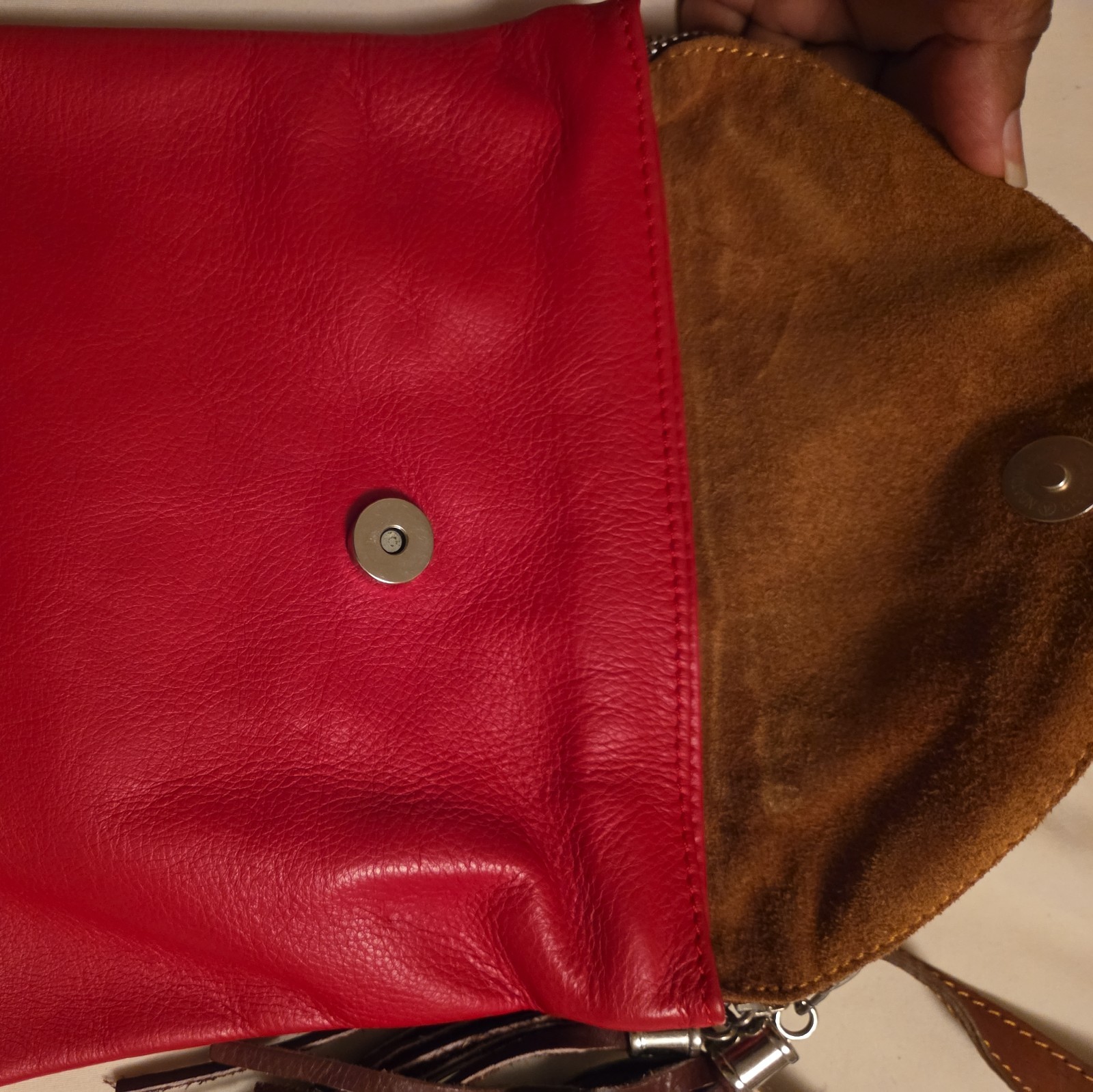 Borse In Pelle Red Italian Leather Cross Body Bag tassels EUC