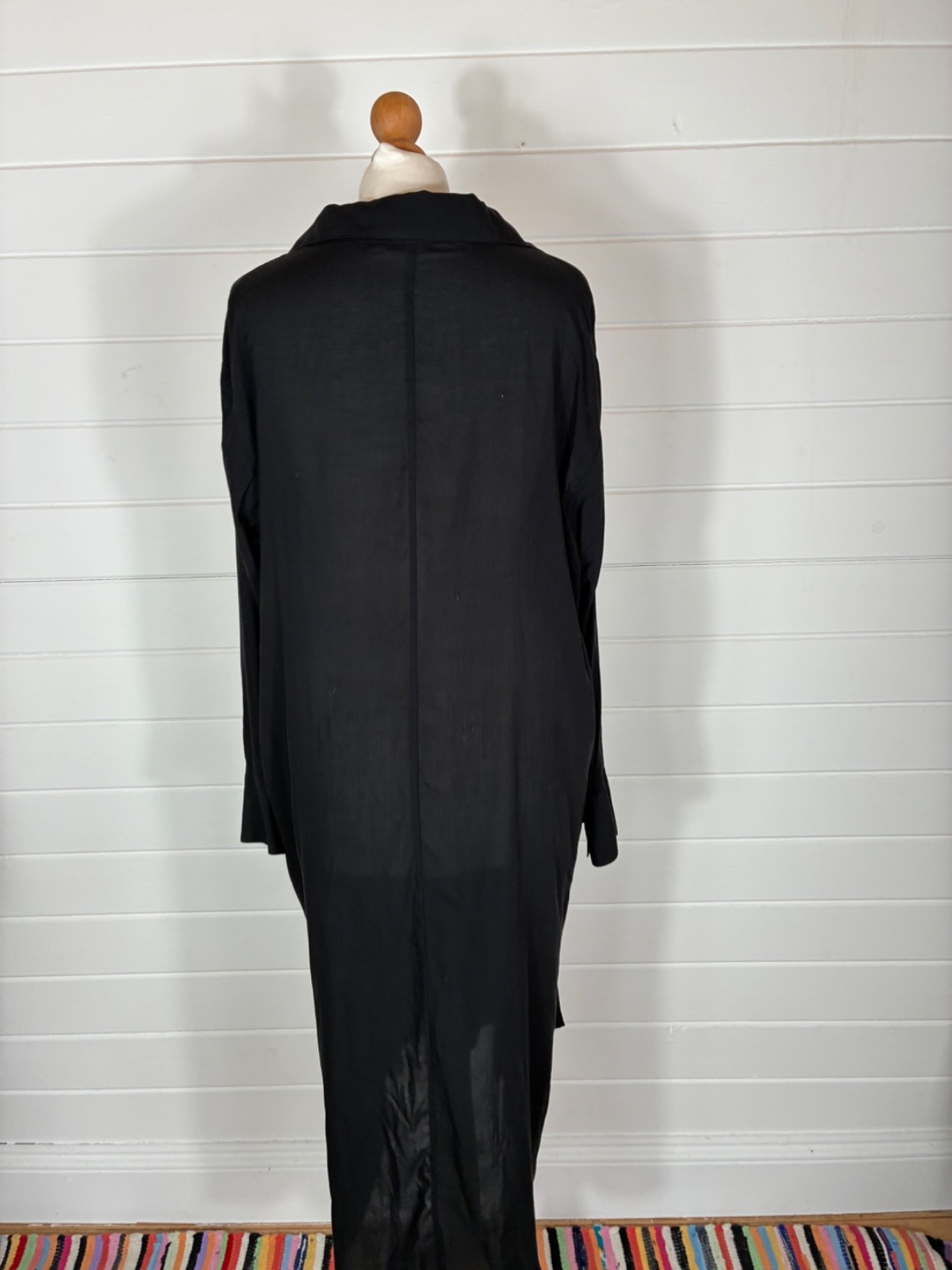 H&M LONG BLACK TUNIC STYLE LONG SLEEVE DRESS S GENEROUS FIT 10 12 14 MINIMALIST
