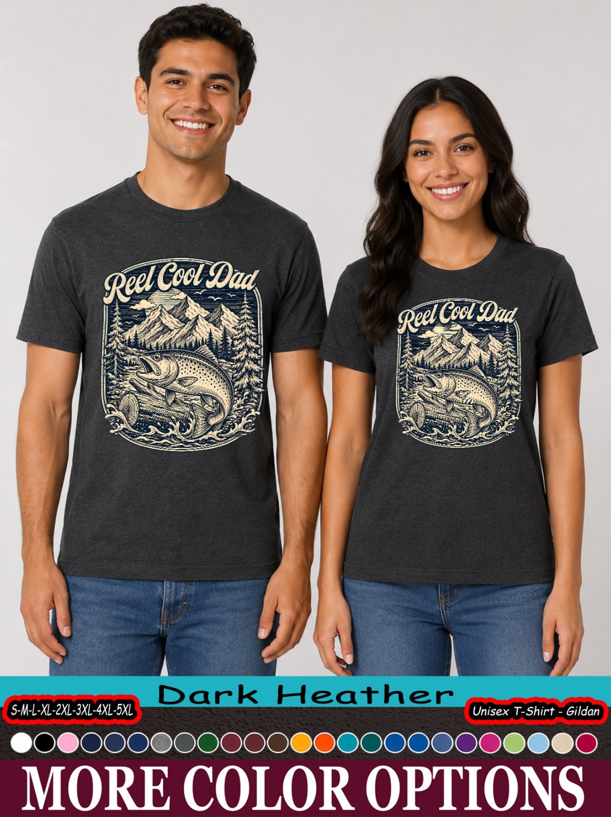 Reel Cool Dad Mountain Fish T-Shirt, Vintage Trout Outdoor Gift