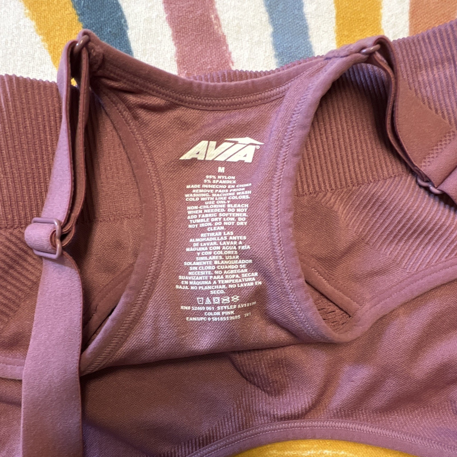 Avia Pink Solid Racerback Sports Bra Wireless Pullover Medium Support M 203.2