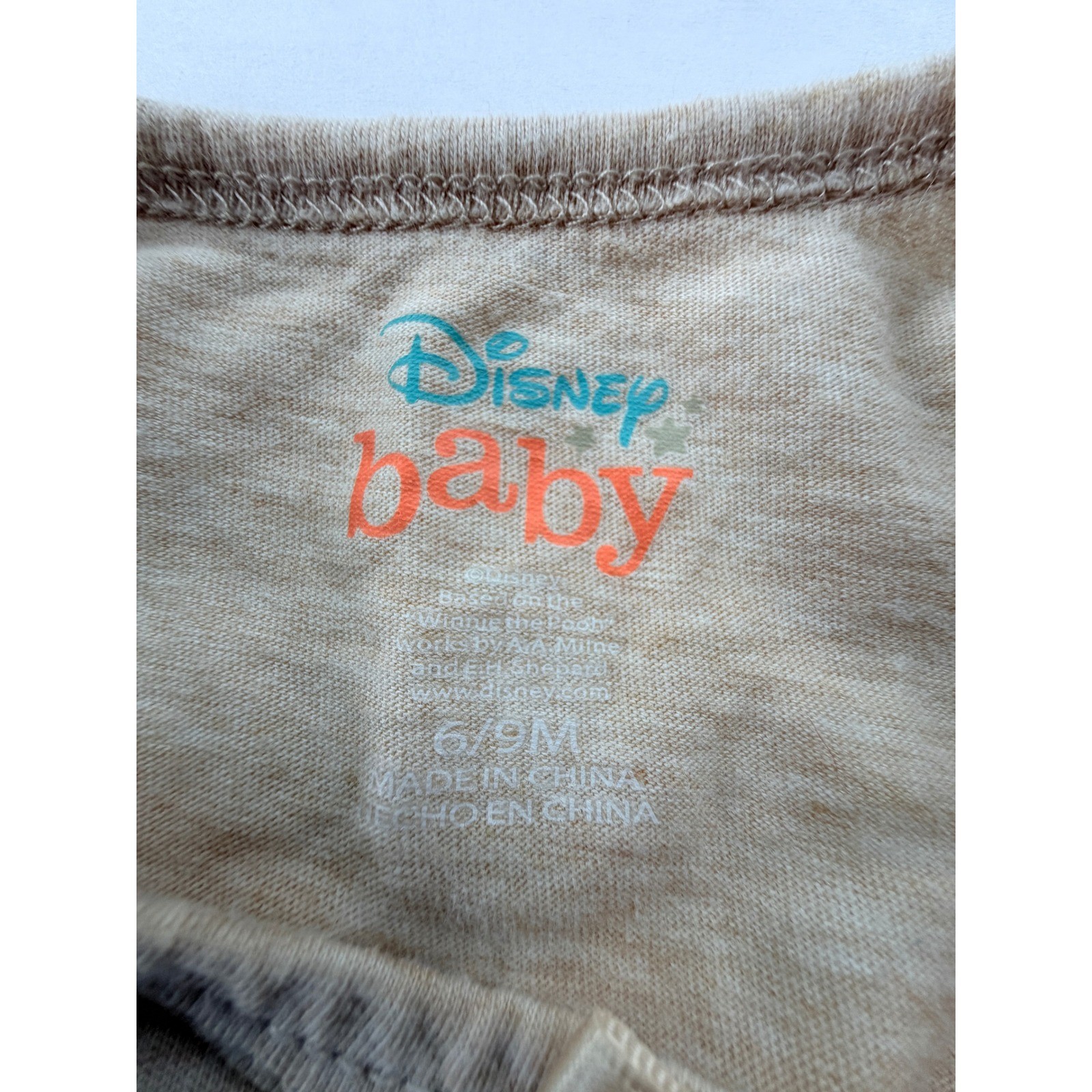 Disney Baby Winnie the Pooh Tan Glitter Hunny Pot Romper 6-9M Short Sleeve