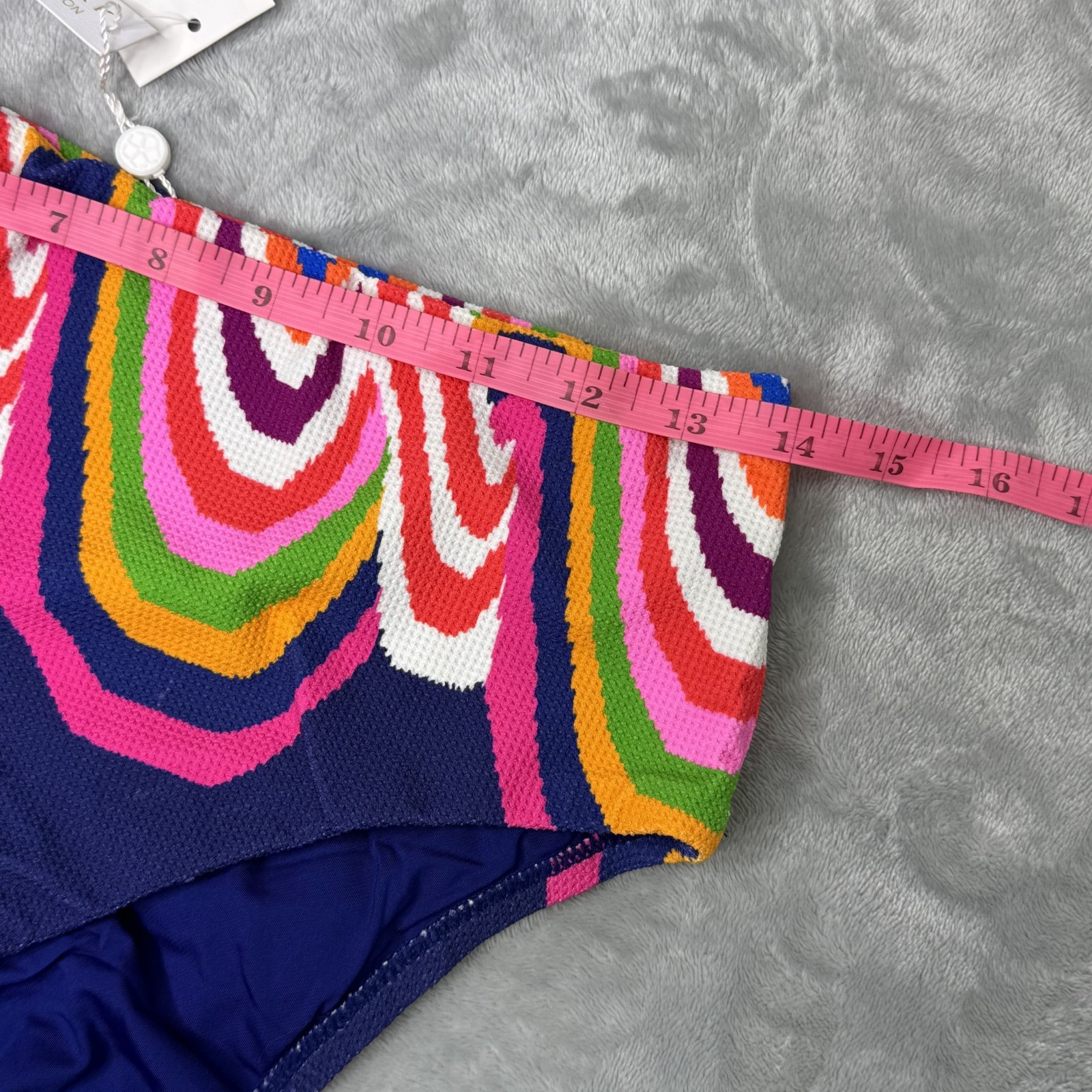 Trina Turk Rainbow Swirl High Waist Bikini Bottom Marine Blue Resort Coastal 6 8