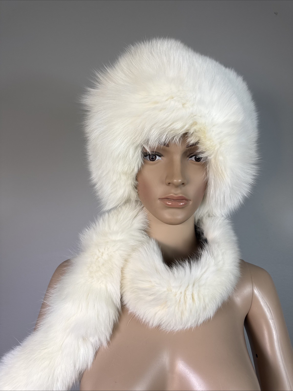 Winter Fur White Women’s Warm Fluffy Hat With Scarf