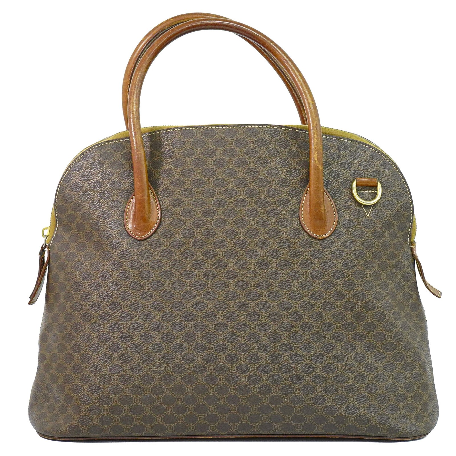 CELINE Macadam PVC Handbag Brown Gold