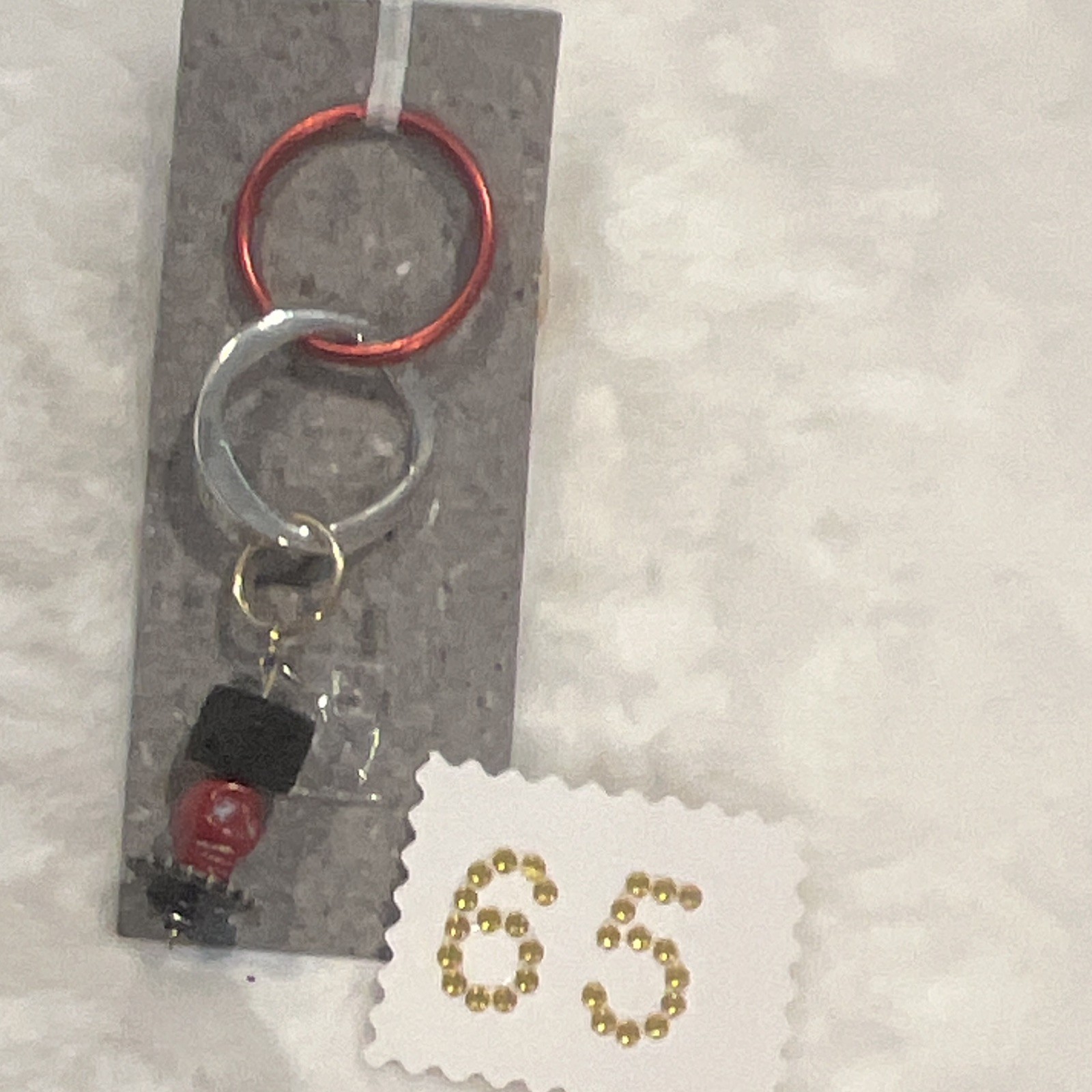 Red/Silver/Black lava rock / skull Beaded Metal gear keychain