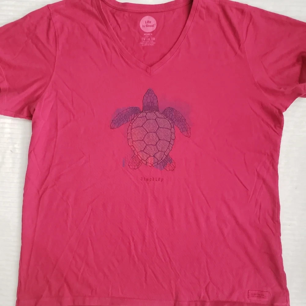 Life is Good Pink T-Shirt with Turtle Design NWOT classic fit XXL