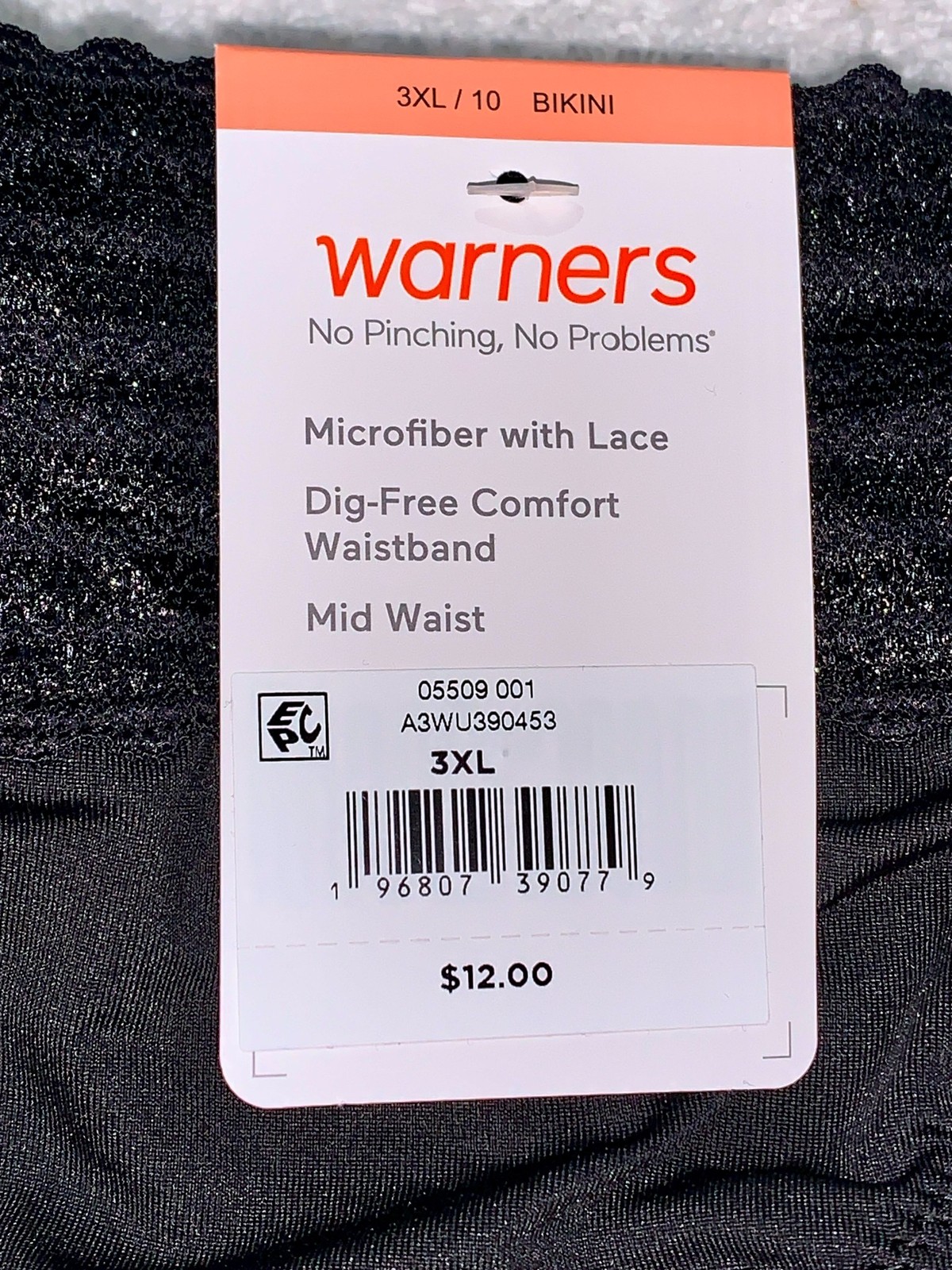 WARNERS No Pinching No Problems Lace Black Bikini Panty Womens S M L XL 2XL 3XL