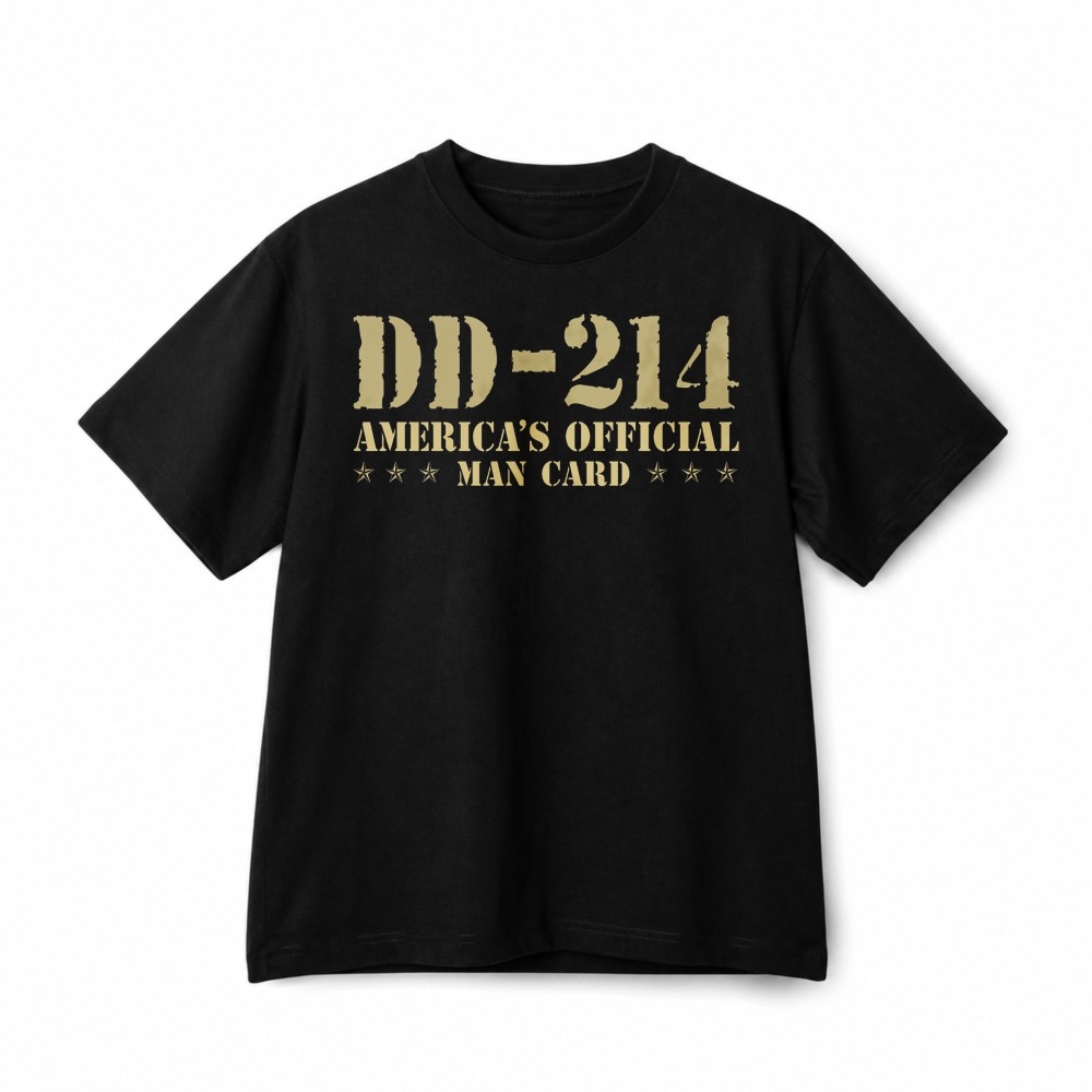 DD-214 America’s Official Man Card Veteran Patriotic Graphic Cotton T-Shirt