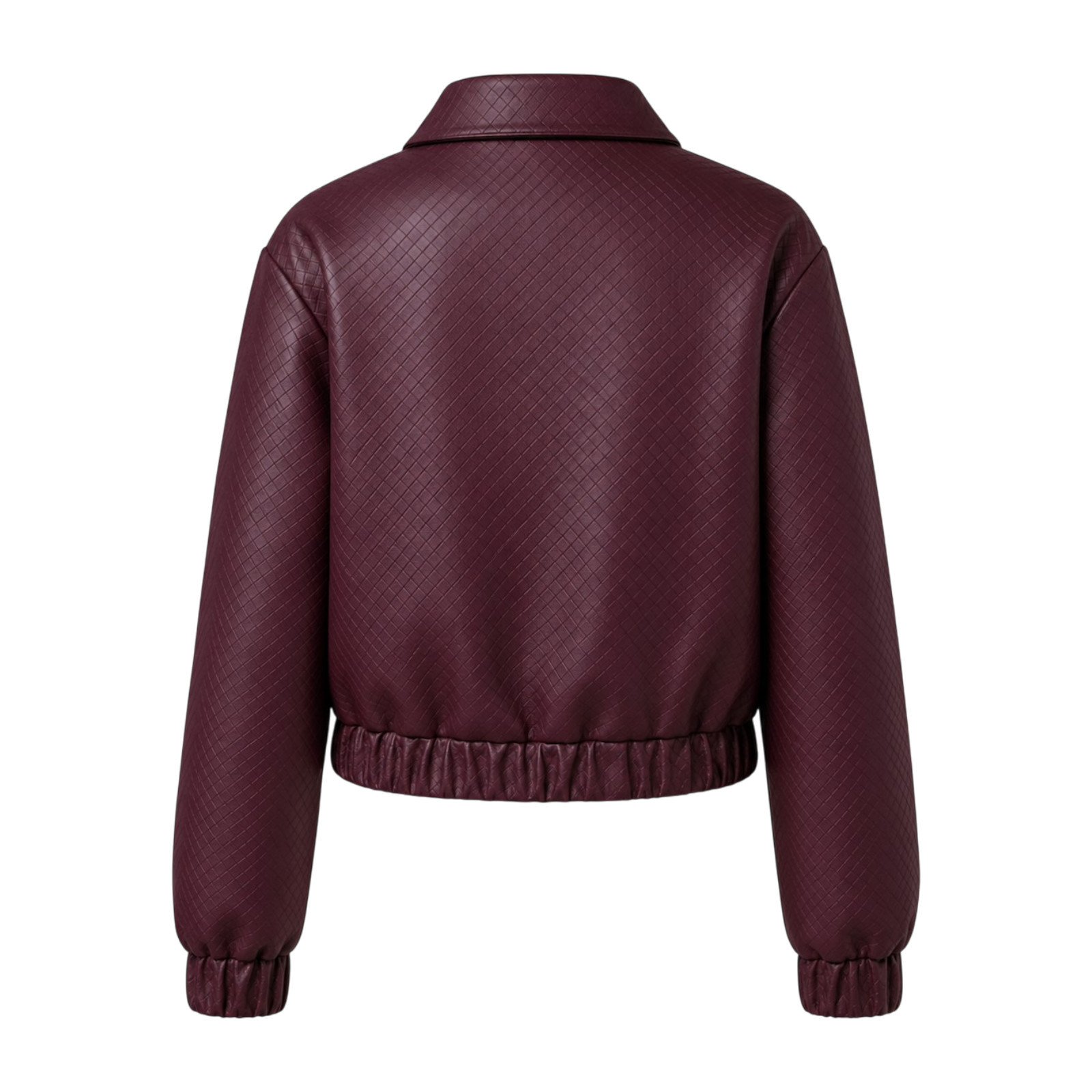 Women’s Burgundy Quilted Leather Bomber Jacket Cropped Button Front Coat