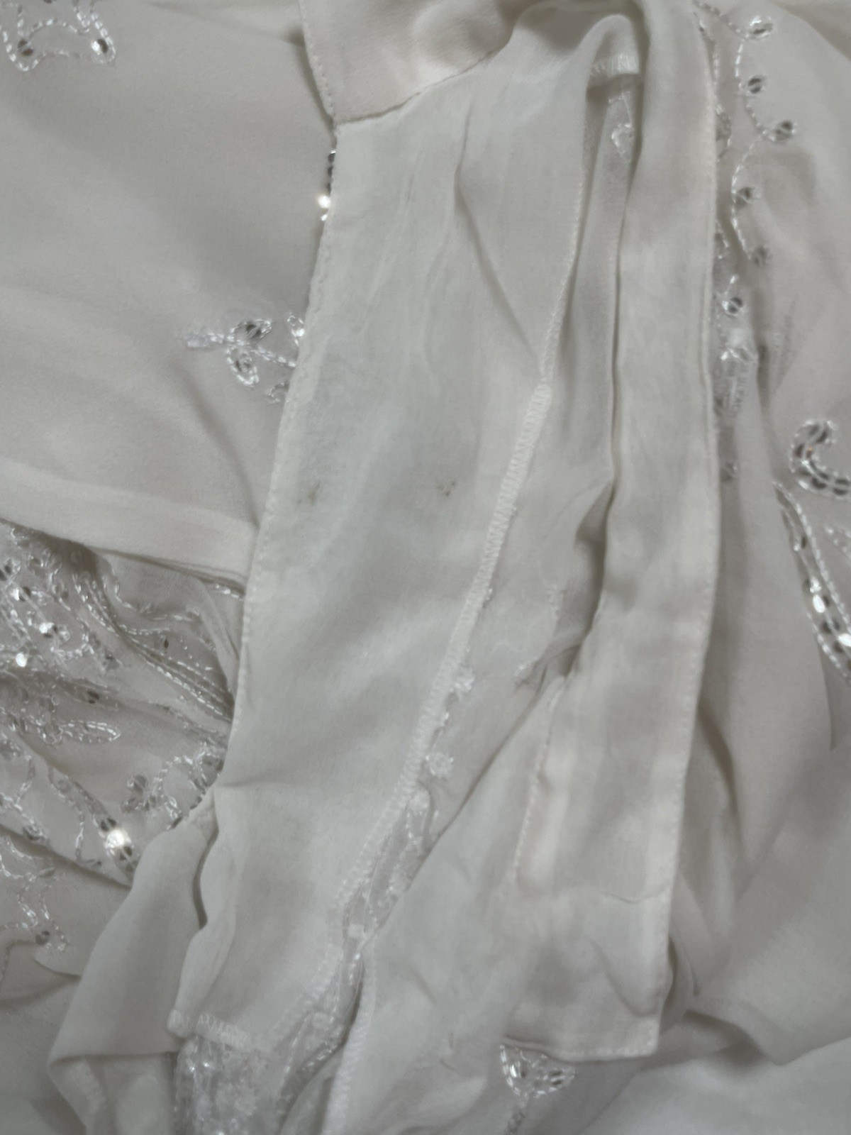Tokyo Denim Beaded Embroidered Sheer White Floral Silver Sequin Dress M Size