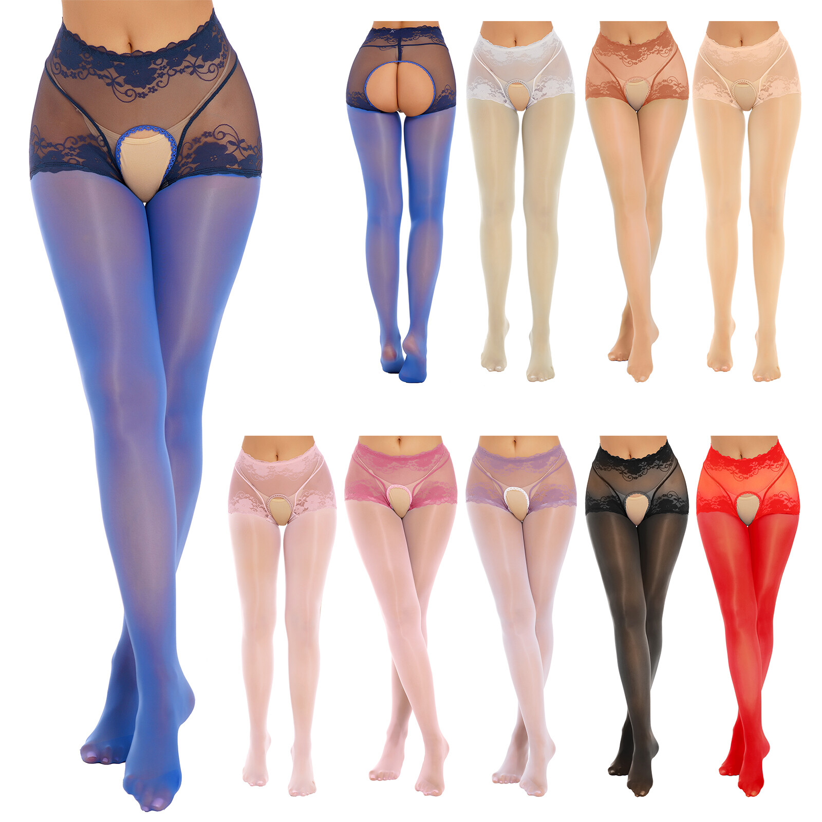 US Womens Oil Glossy Pantyhose Tights Hollow Out Suspender Stockings Hosiery