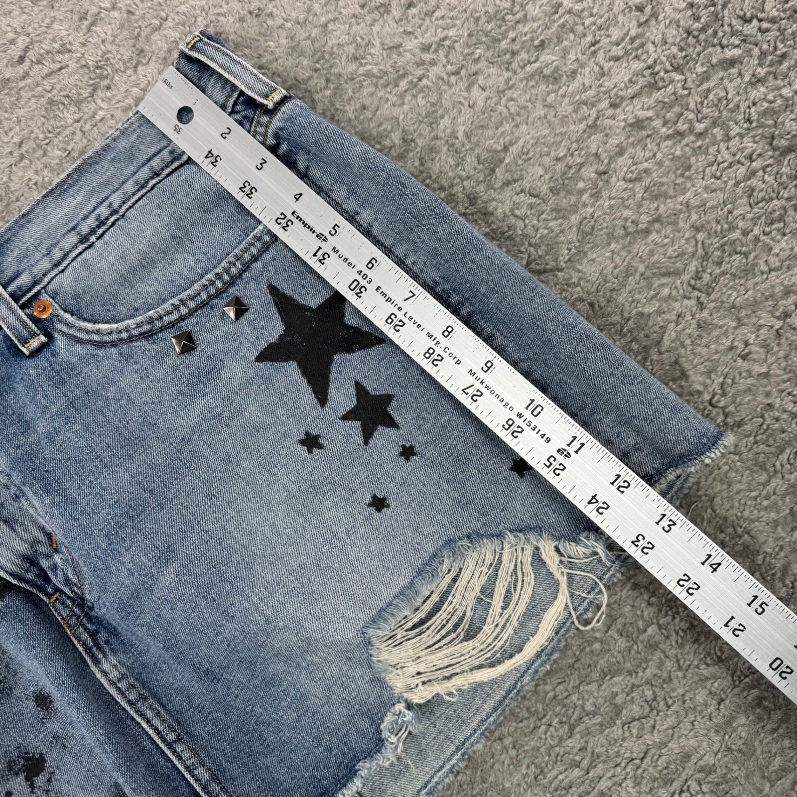 Levis Custom Studded Punk Denim Mini Skirt Metal Babe Grunge Graphic 38″ Atheist