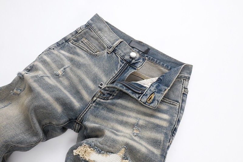 Men’s Ripped Elastic Slim fit Jeans, Retro Classic High Quality Gray Blue Pants