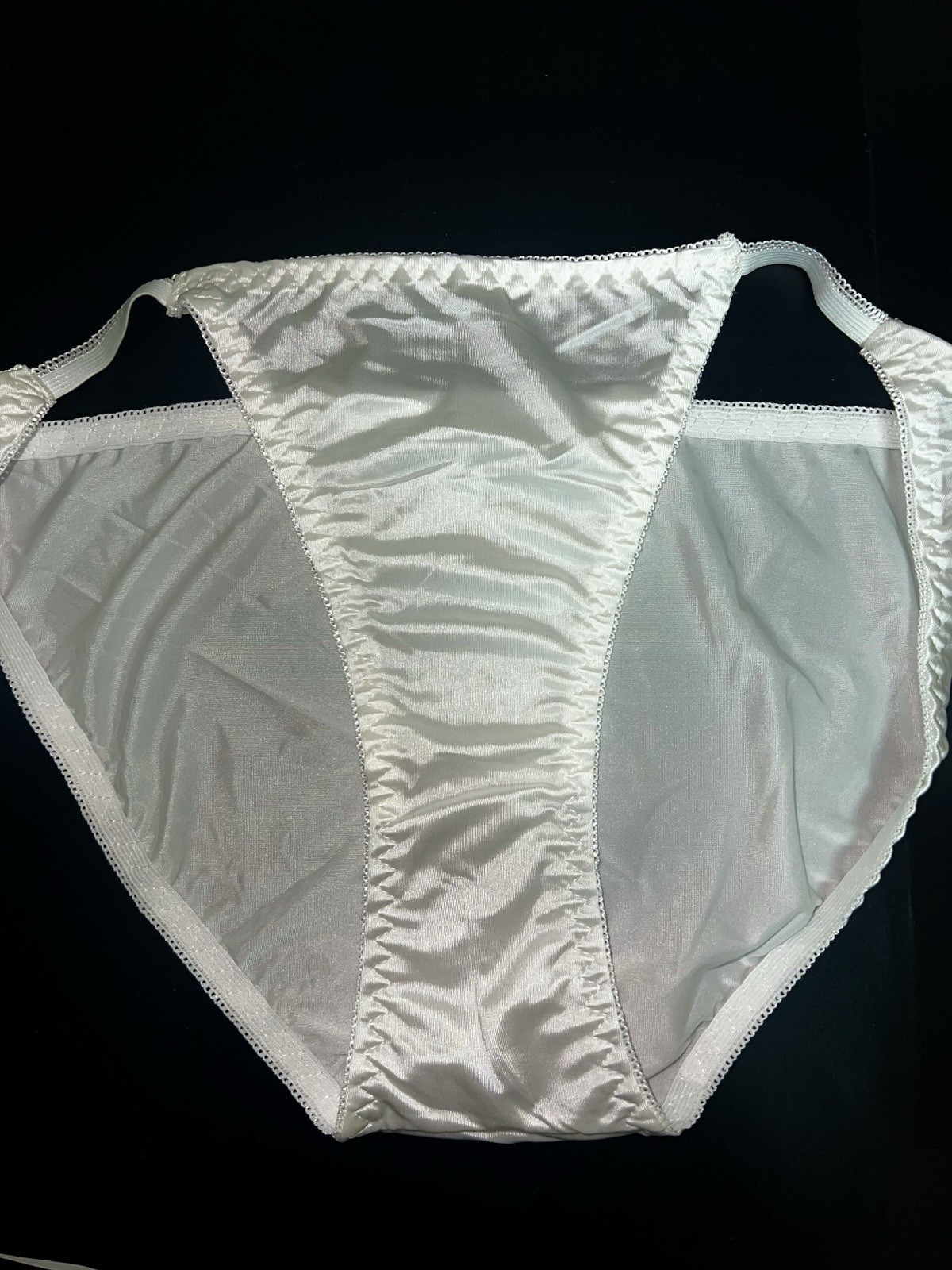 VTG Style Glossy Classic Satin String Bikini Panties Bridal White XL NEW