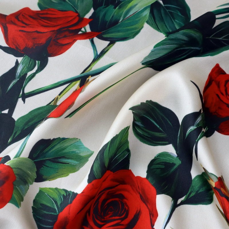 100% Mulberry Silk Satin Square Scarf Red Rose Floral Print 20.9″×20.9″