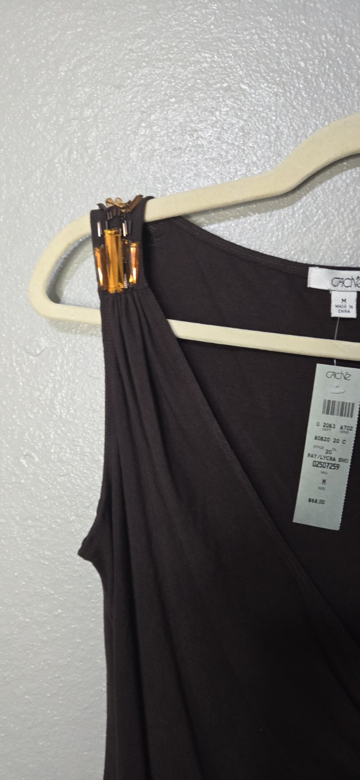 Cache Brown Asymmetric beaded Woman’s Top NWT Y2K size M