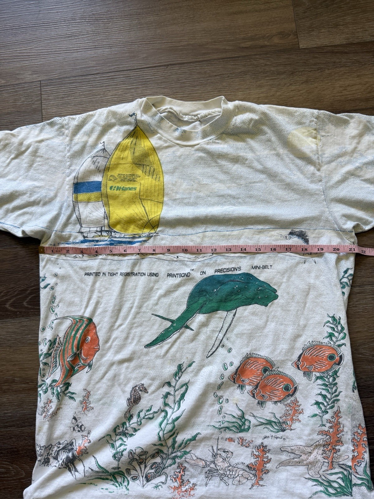Vintage 1991 Rescue Our Reef T-Shirt Ocean Fish Coral Print Surfer Men’s Large