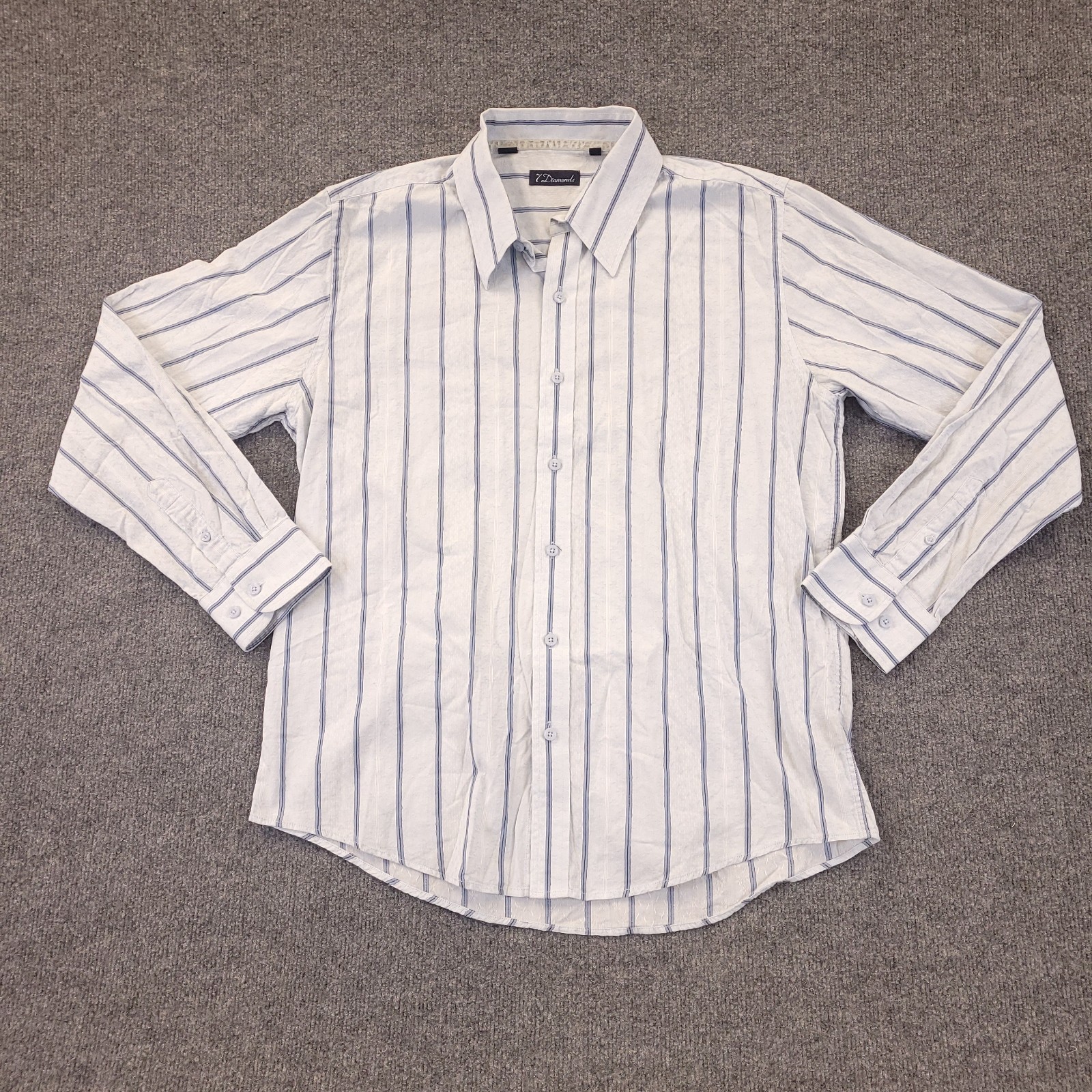 7D 7 Diamonds Shirt Mens XL Cotton White Striped Spread Collar