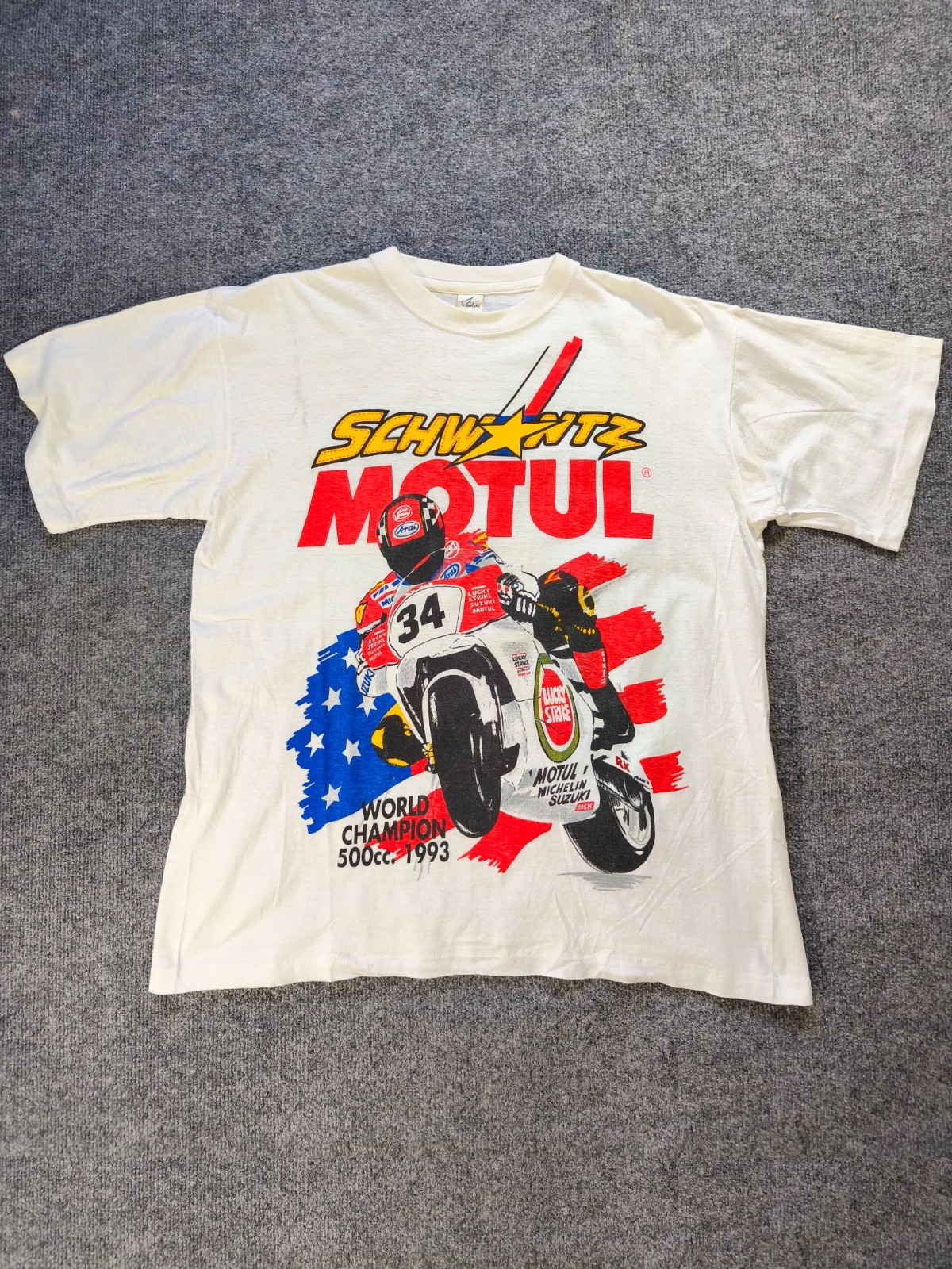 Vintage 1993 Kevin Schwantz #34 Motul Lucky Strike Suzuki 500cc World Champion T