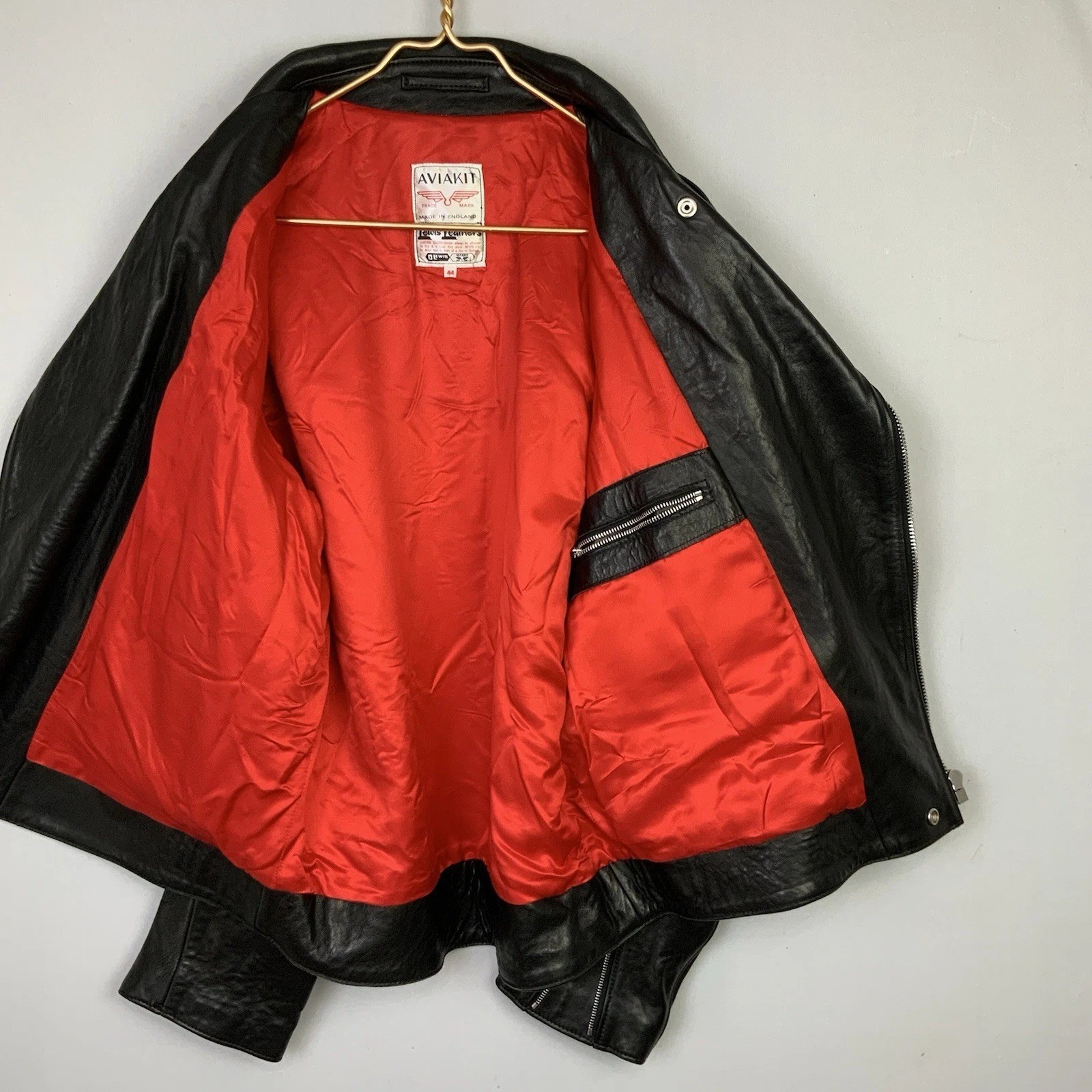 Lewis Leathers Aviakit Lightning 402 Black Leather Moto Jacket Mens 44 2XL