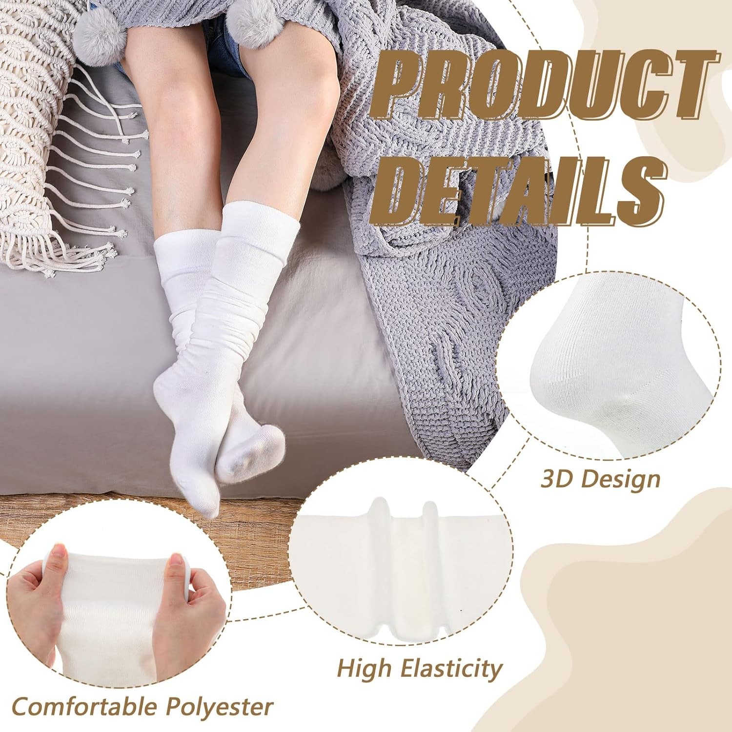 Extra Long Thigh High Cotton Boot Knee High Socks 3 Pairs