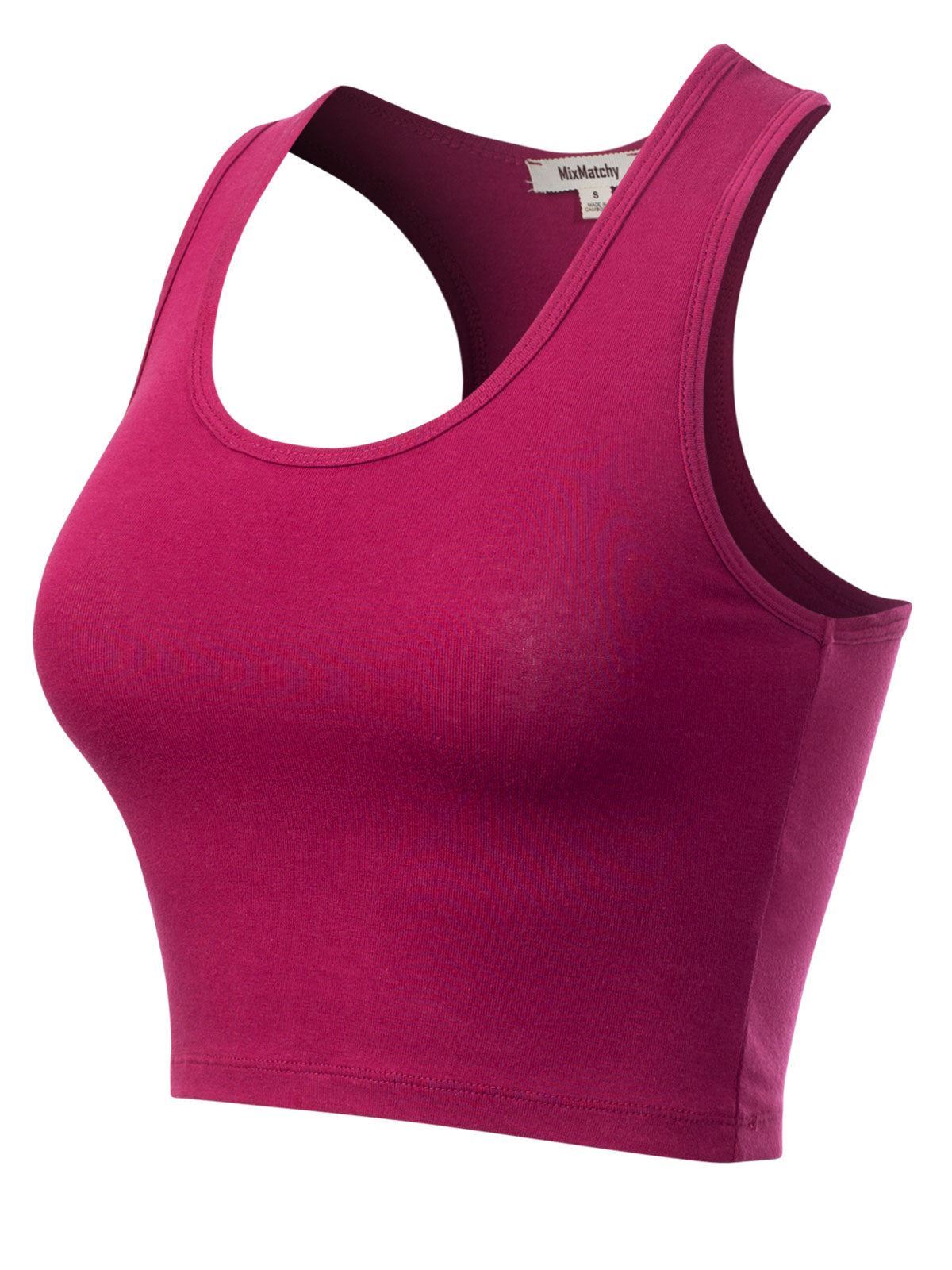 MixMatchy Cotton Basic Sleeveless Racerback Sports Crop Tank Top
