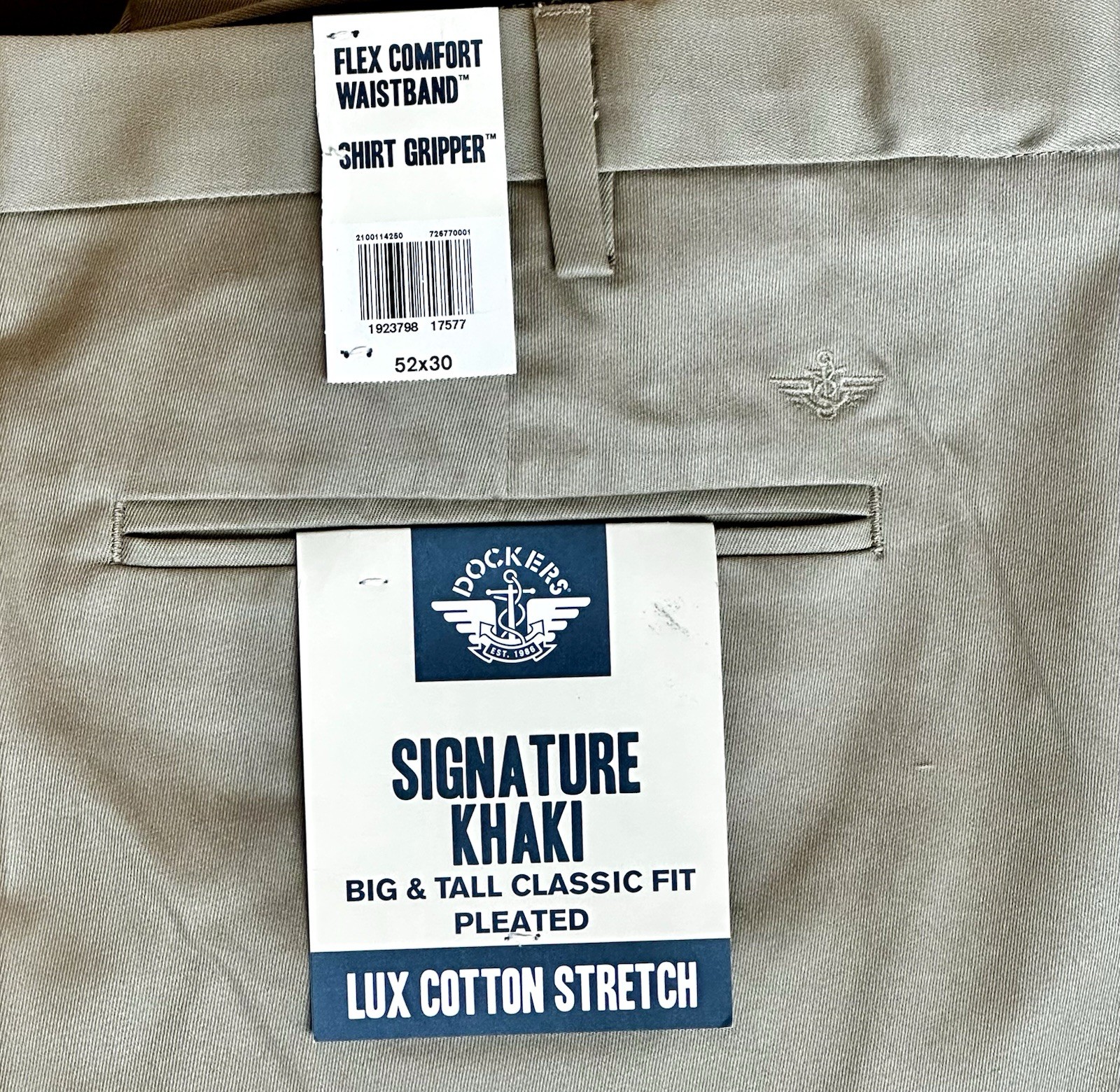 Dockers Pants 52 X 30 Big & Tall Light Khaki Classic Fit Pleated Flex Comfort