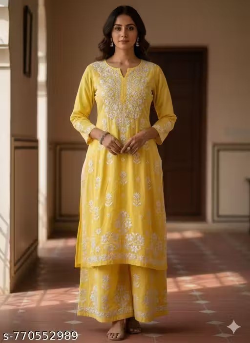 Readymad Chikanakari Kurta/kurti and plazoo Set for Women’s Party Festive Outfit