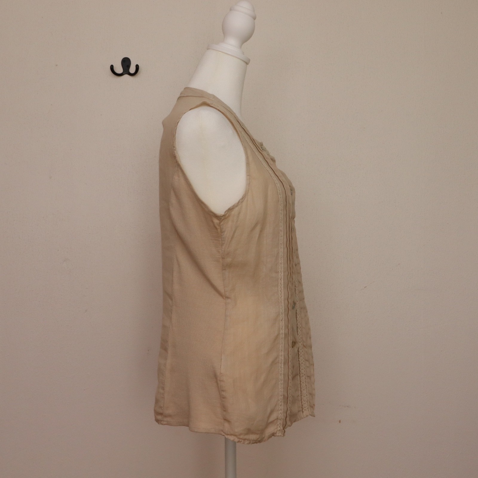 Lina Tomey Made in Italy Women’s Large Slevless Blouse 100%Linen 95%Cotton Beige