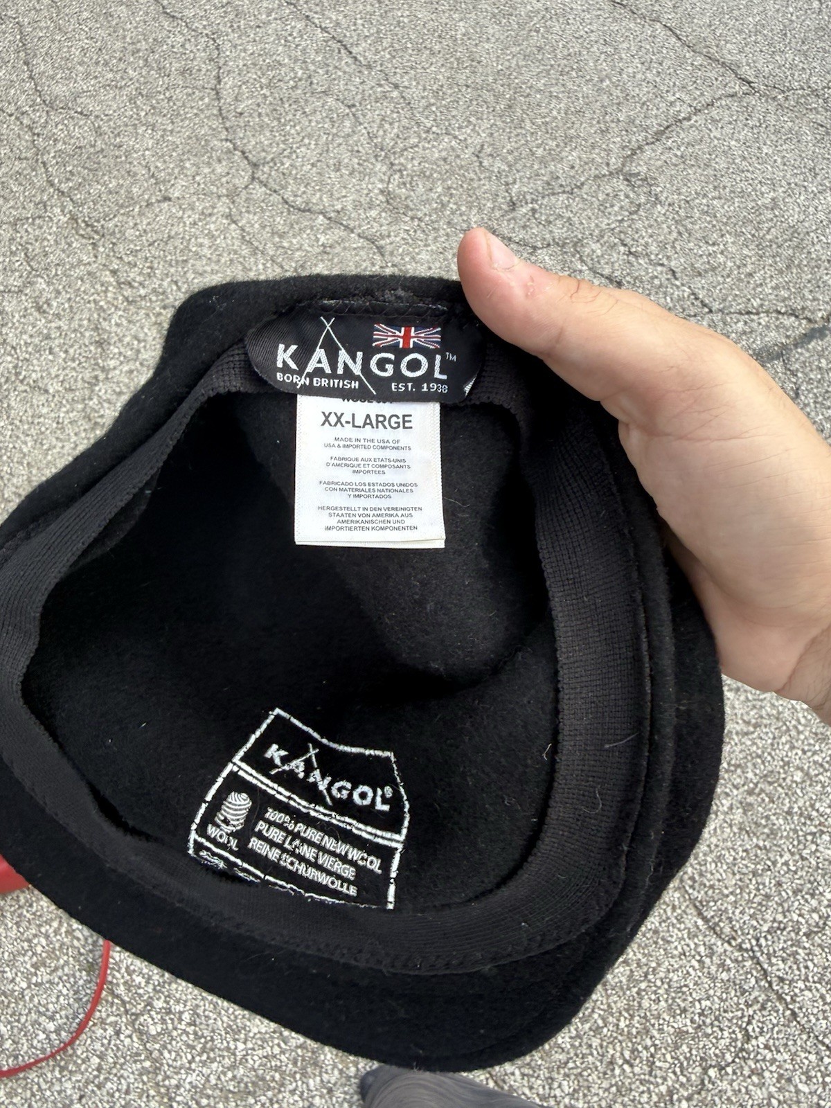 Vintage Kangol Wool 504 Flat Cap Hat Black XX-Large Made in America Rare XXL
