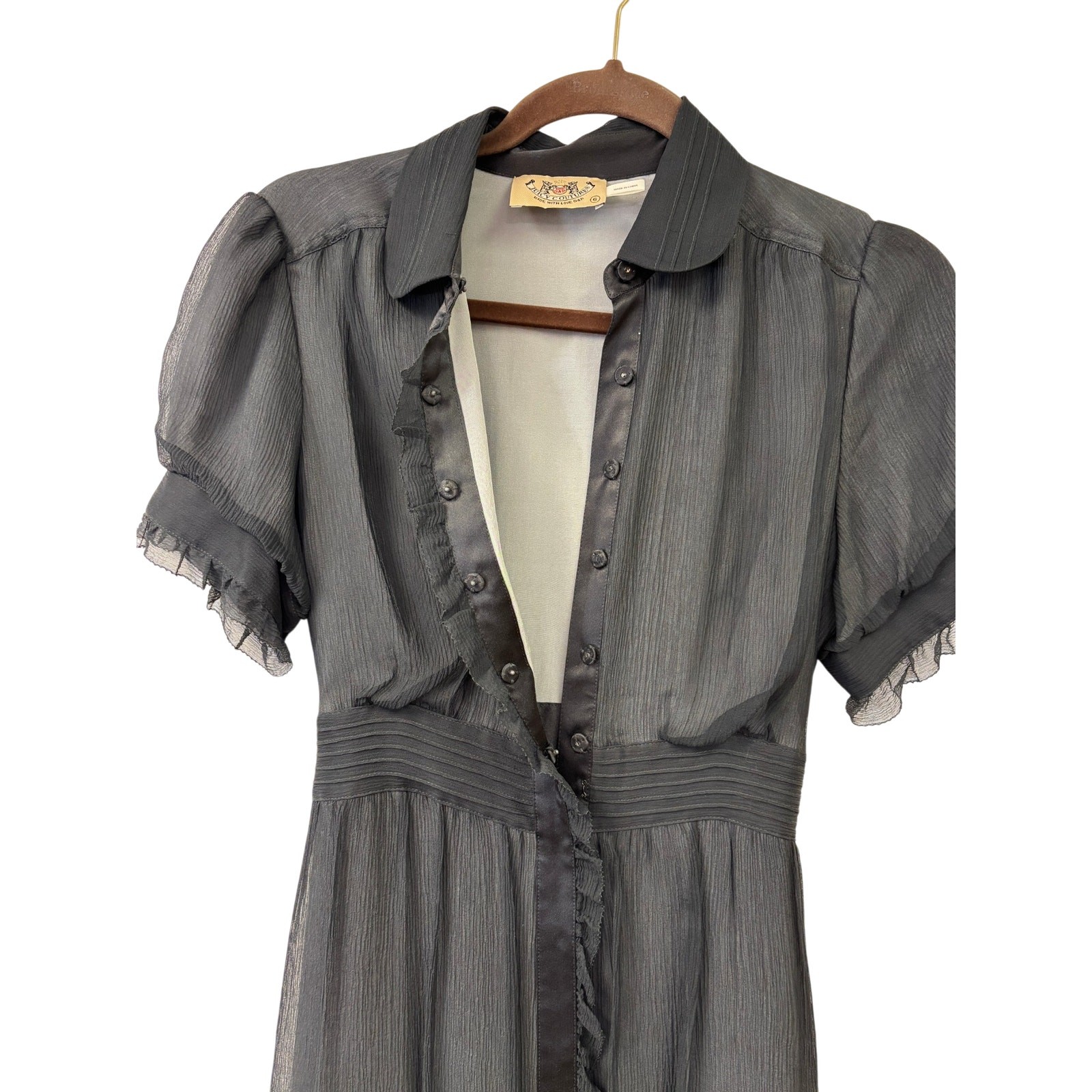 Juicy Couture Black Chiffon Dress Women’s Small Ruffle Peter Pan Collar