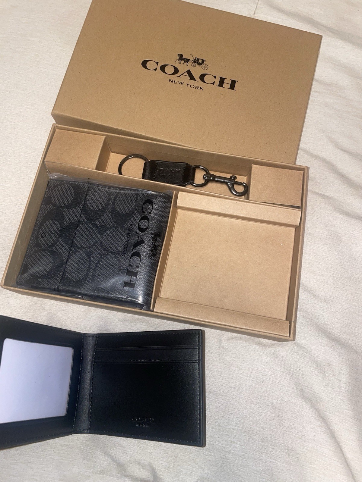 Coach Men’s 3-in-1 Wallet Set Signature Black/Black/Oxblood NWT Box Included New