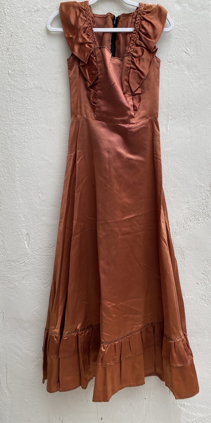 Vintage 40s 50s handmade S Heavy Satin long maxi dress Big Bow