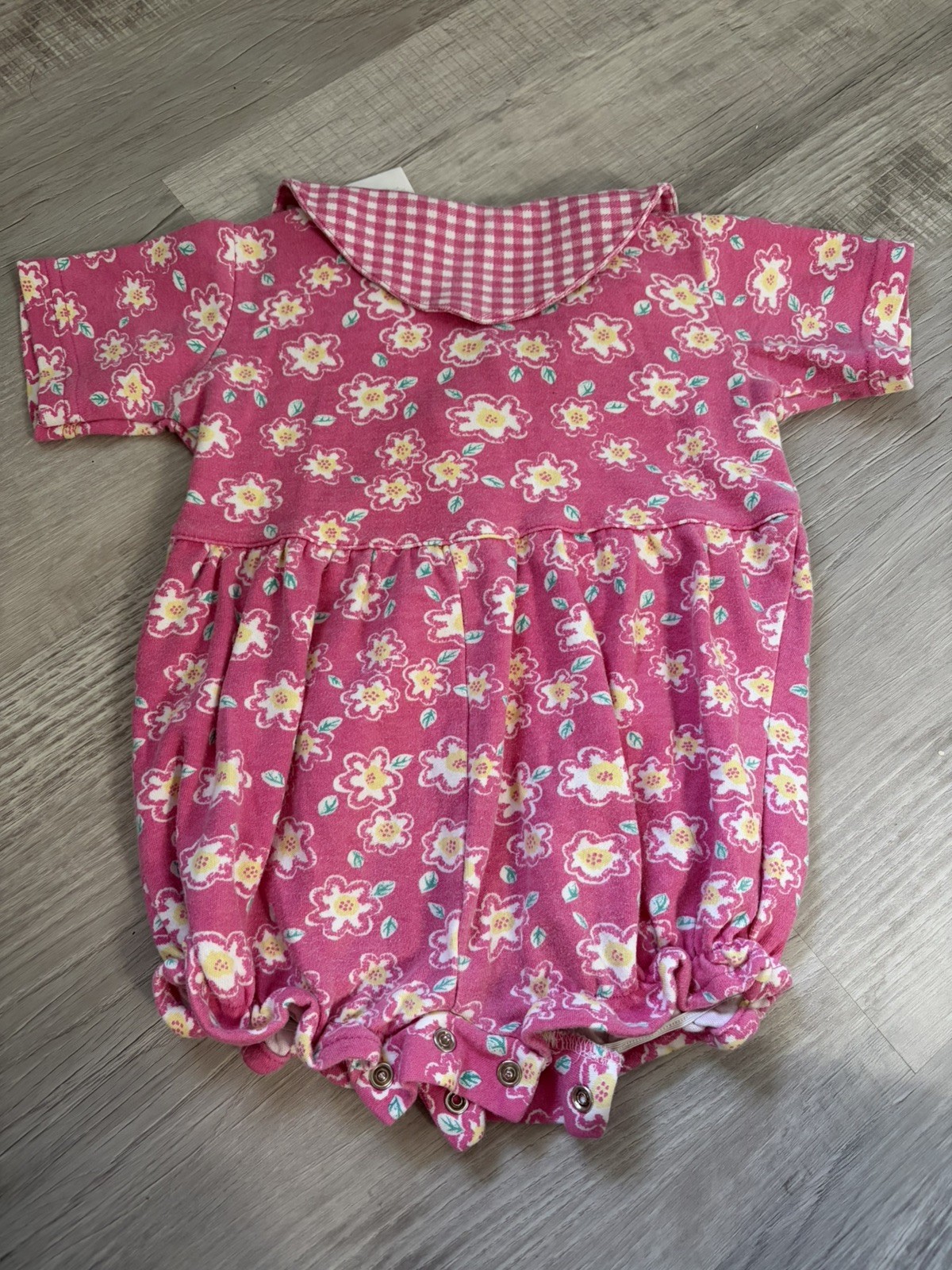 Vintage Okie Dokie Girl 18M Pink Floral Romper w/ Peter Pan Collar