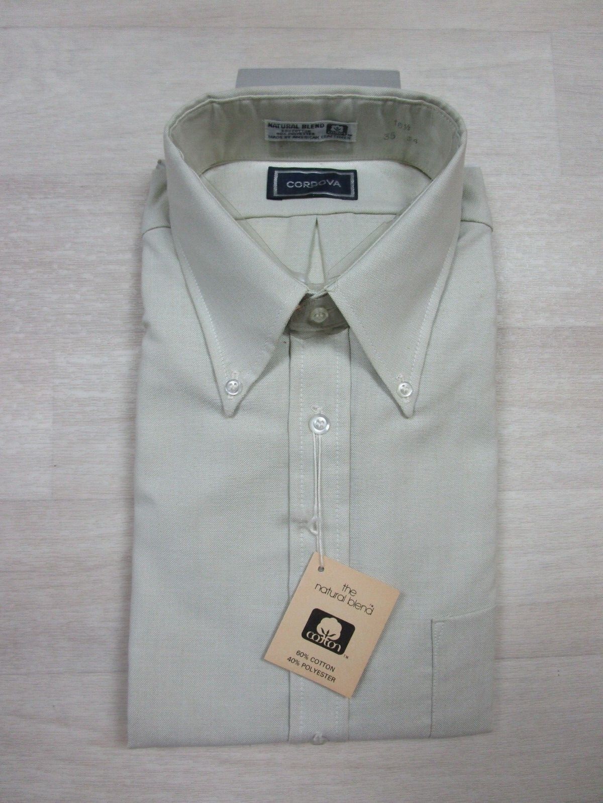VTG NOS Cordova 16.5” Large (L) Long Sleeve Button Up 1980’s Natural Blend Khaki