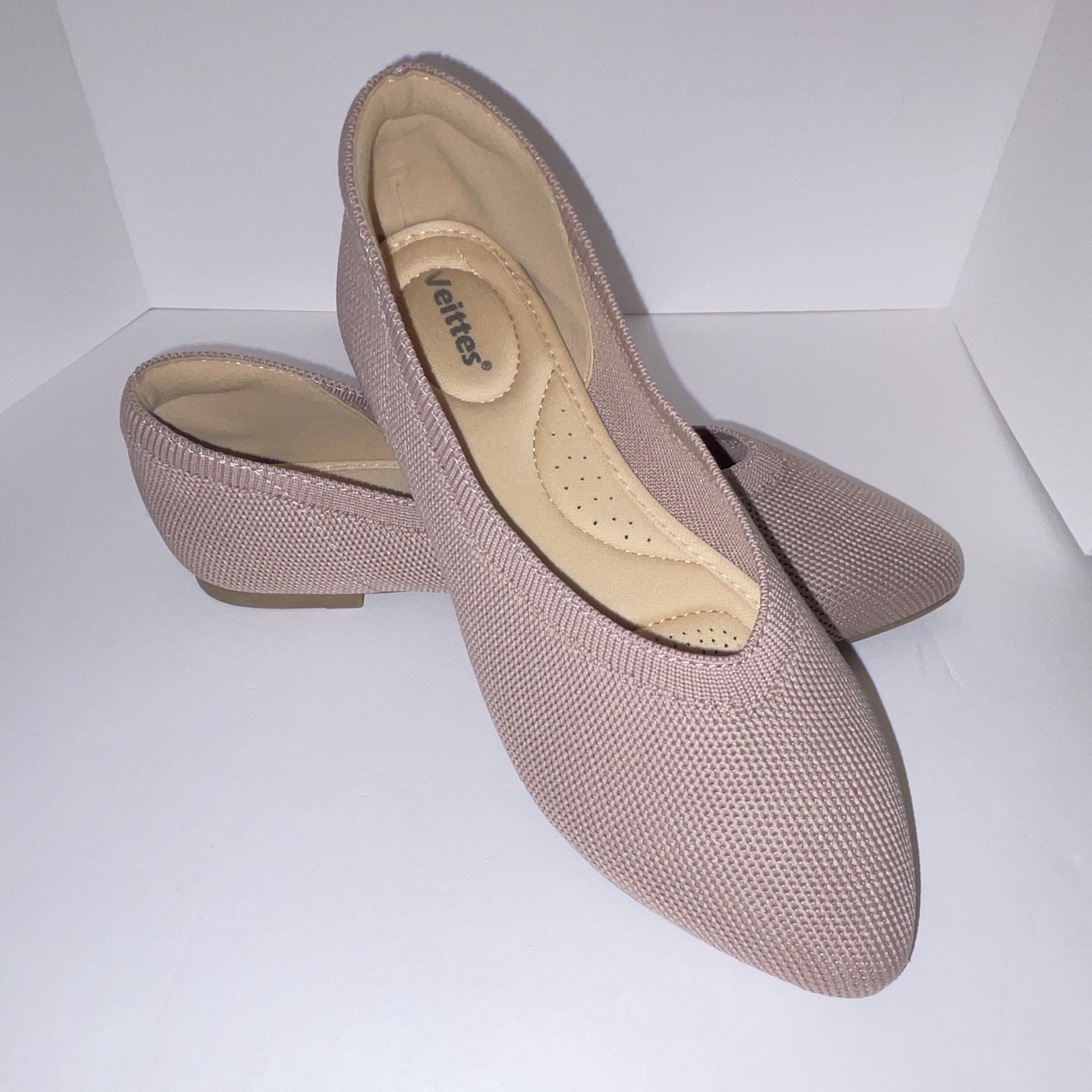 Veittes Women’s Pointed Toe Slip-On Comfort Flats Synthetic Beige US 6.5 W