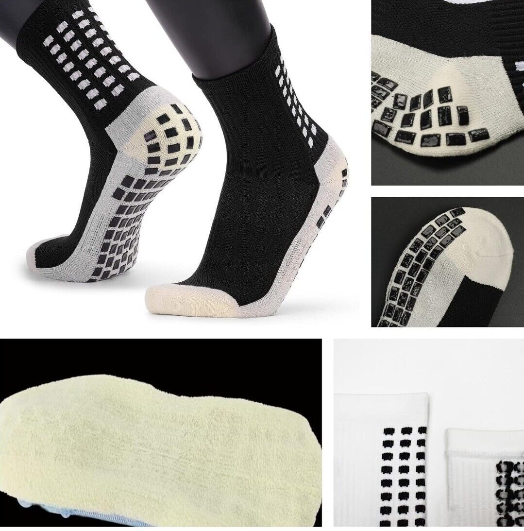 4 Pair Sport Socks Anti Slip W/ Grip Soccer Men Football Basketball Sock Premium
