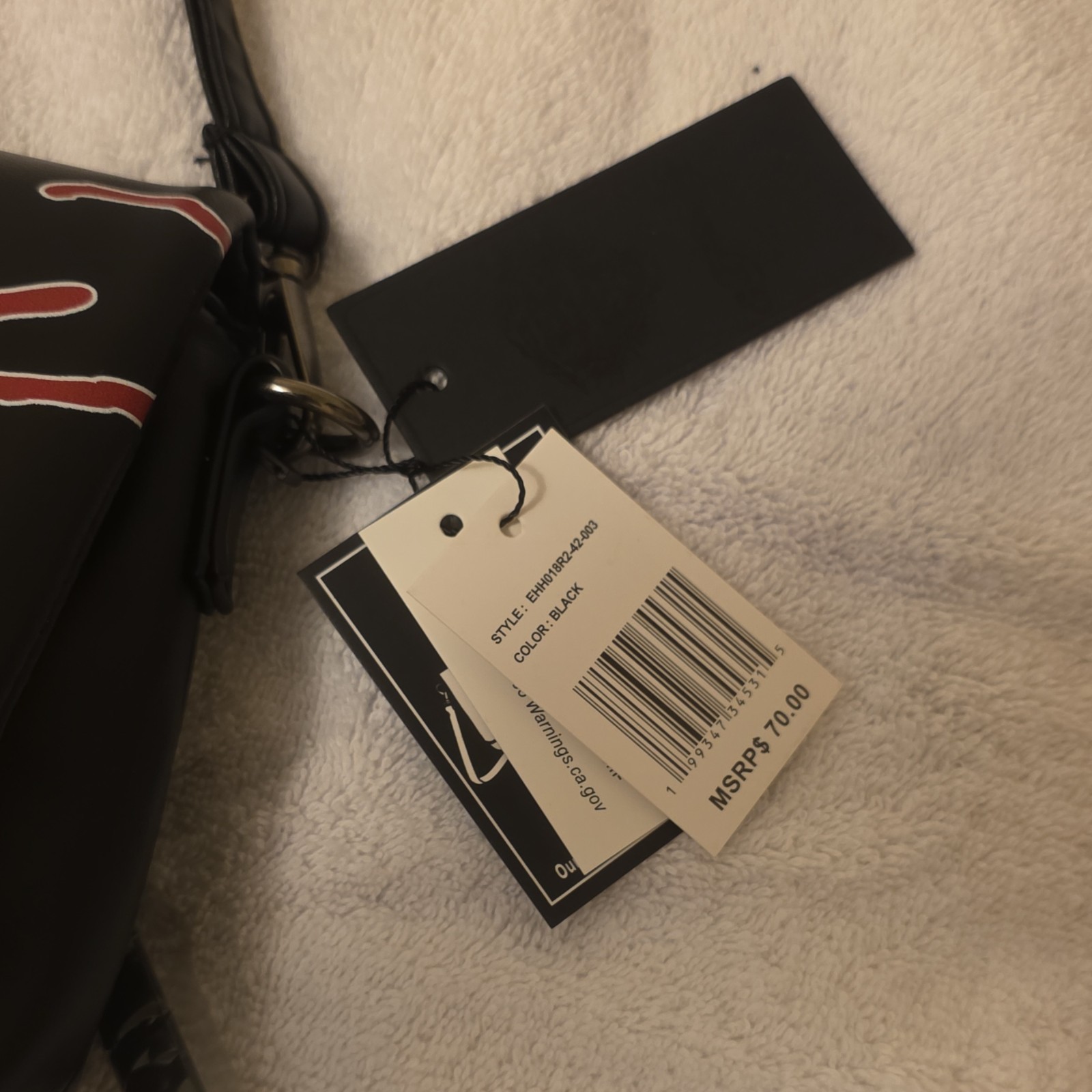 Ed Hardy Black/Red Logo Skull Crossbody Bag Zip, Detachable Strap Pockets
