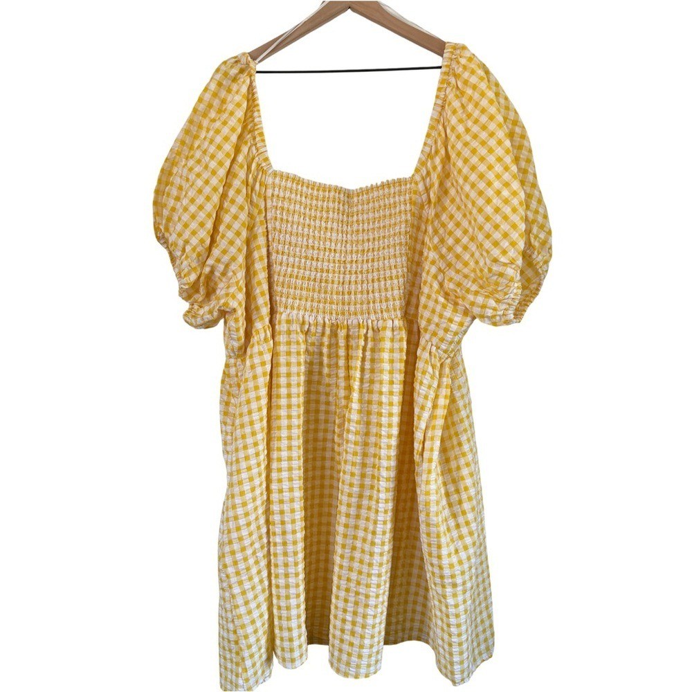 NWT Old Navy Yellow Gingham Smocked Puff Sleeve Dress 4X